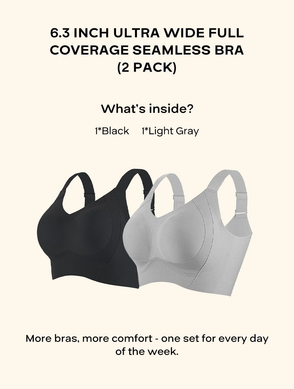6.3 Inch Ultra Wide Full Coverage Seamless Bra(2 Pack) sold by Comfelie product image thumbnail 4