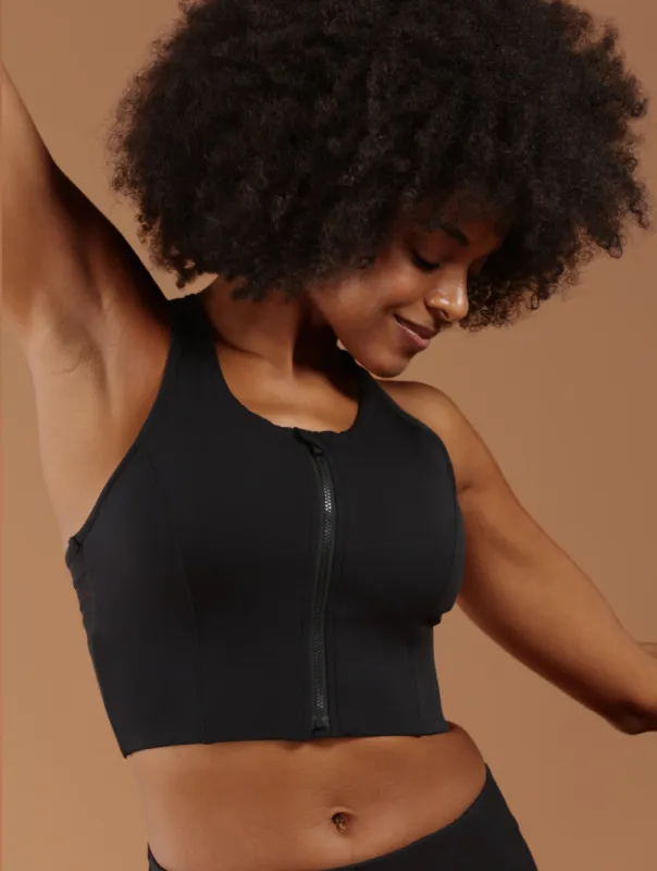 Light Support Longline Sports Bra with Front Zipper by Aero Poise sold by Comfelie