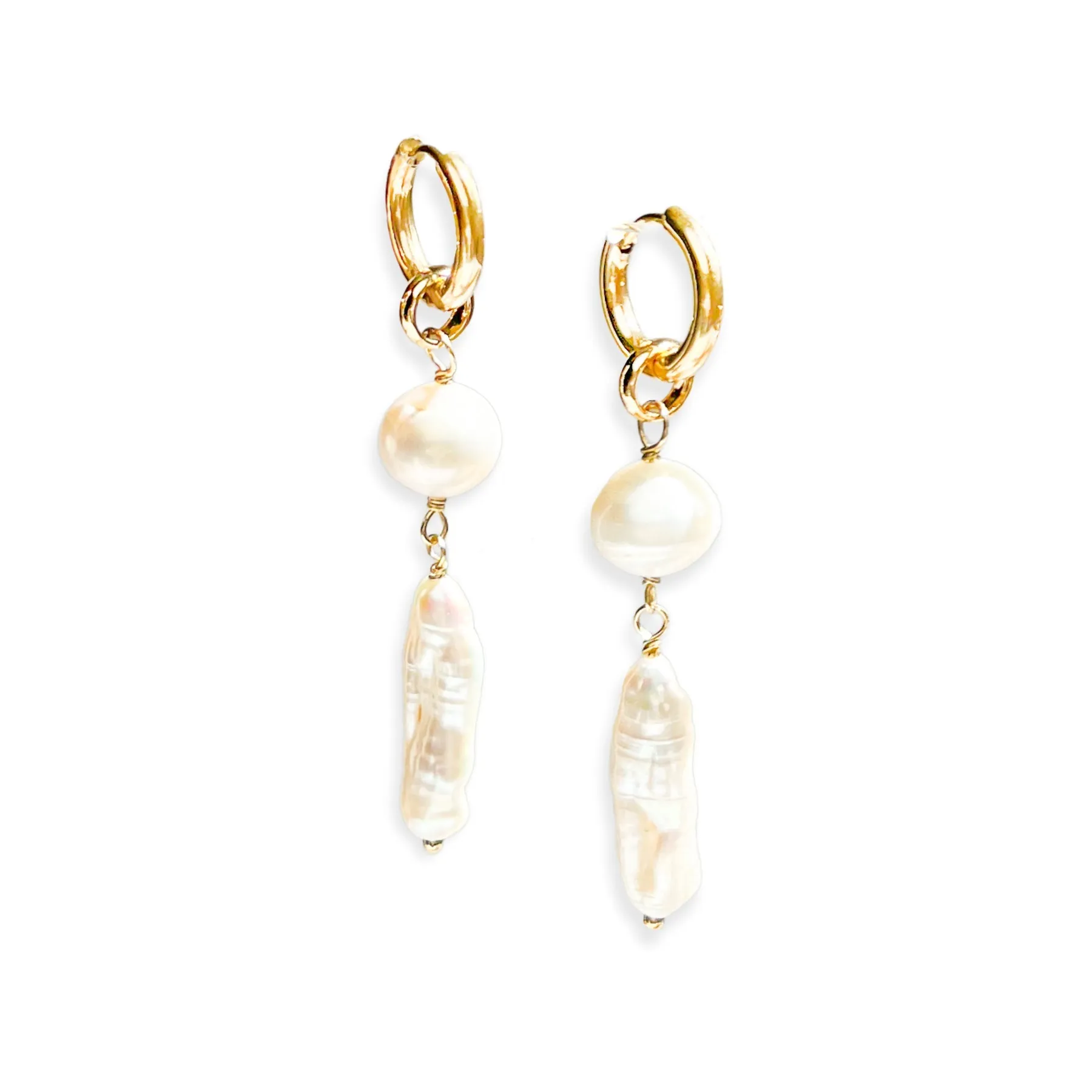 Clover Pearl Mini Hoops sold by Gather Brooklyn