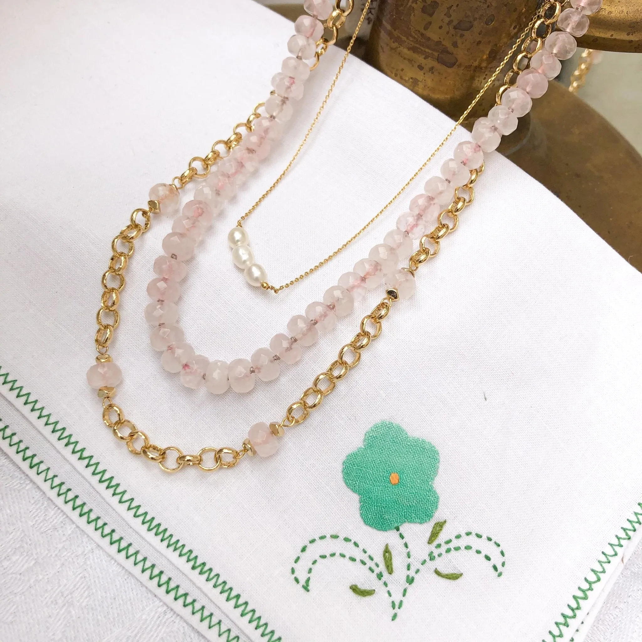 Rose Quartz Candy Bead Necklace sold by Gather Brooklyn product image thumbnail 4