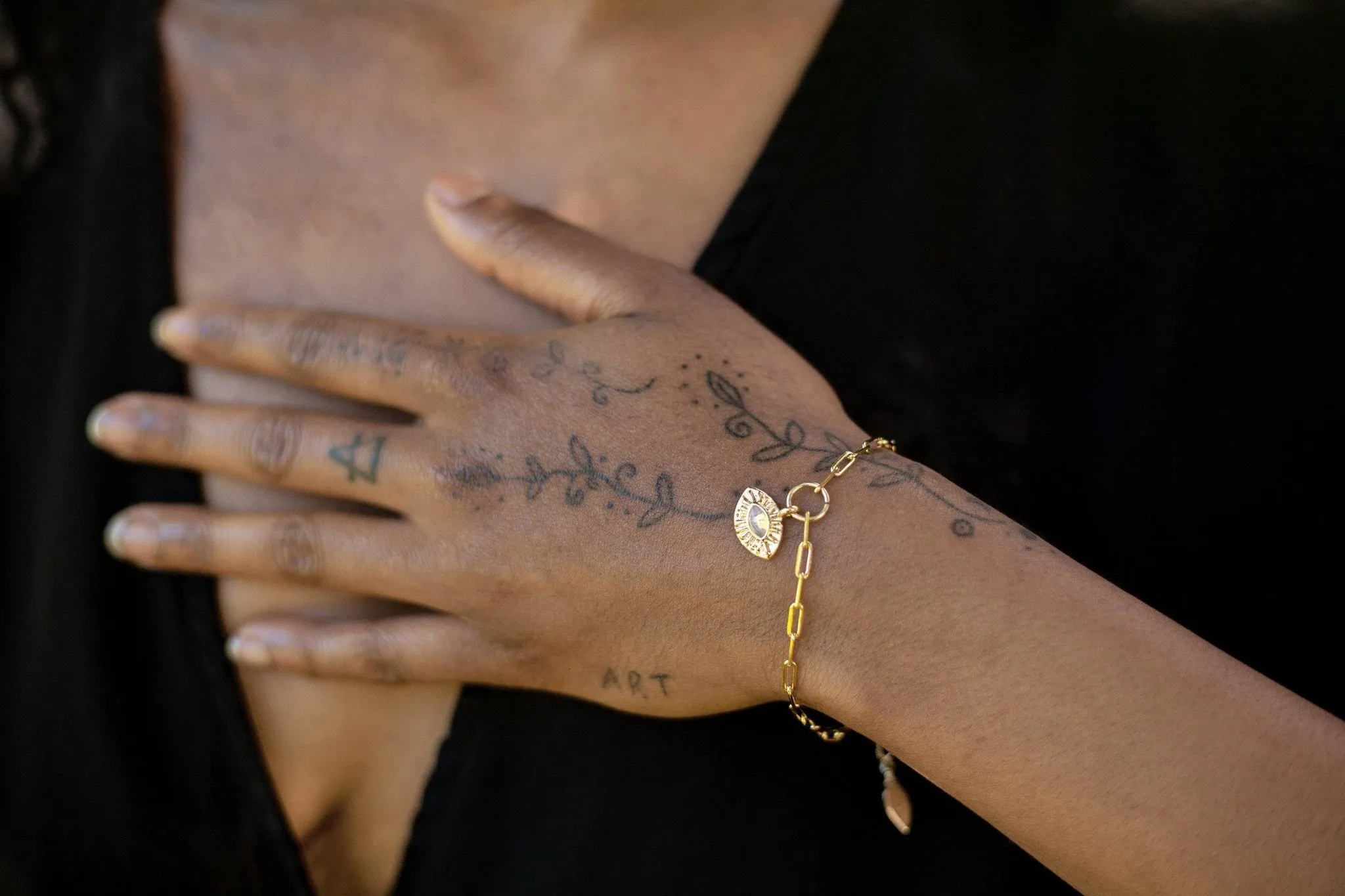 Evil Eye Paperclip Chain Bracelet - Gold sold by Gather Brooklyn