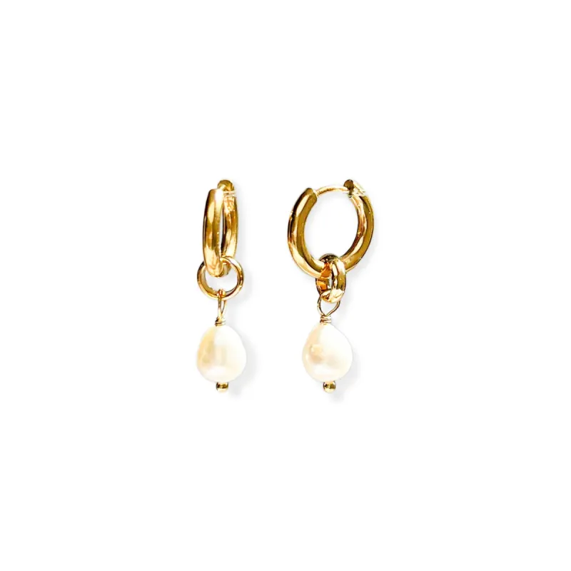 Ceres Pearl Mini Hoops sold by Gather Brooklyn
