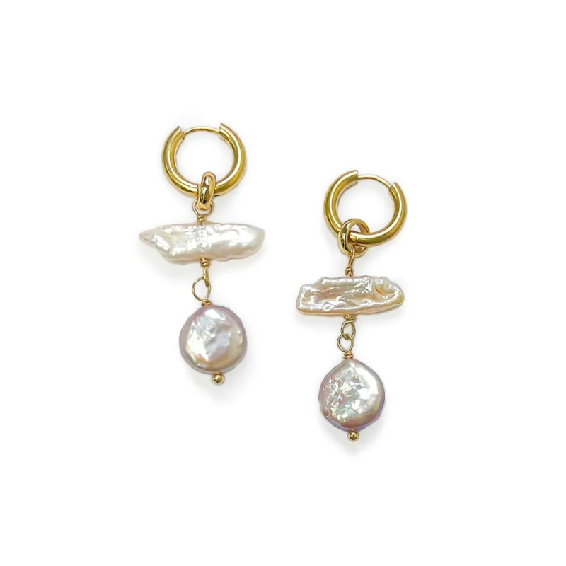 Azalea Pearl Mini Hoops sold by Gather Brooklyn