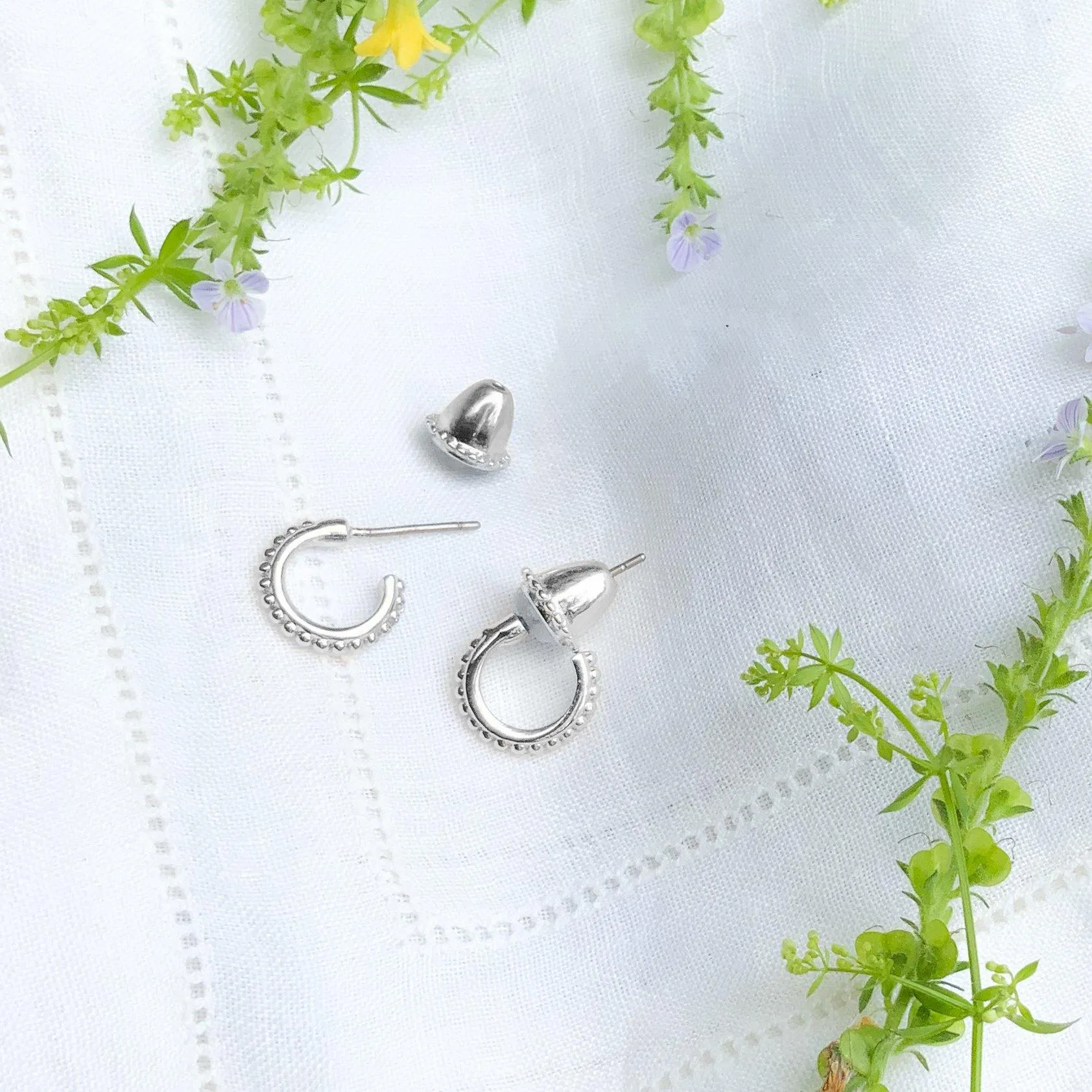 Phlox Huggie Hoop - Silver sold by Gather Brooklyn product image thumbnail 2