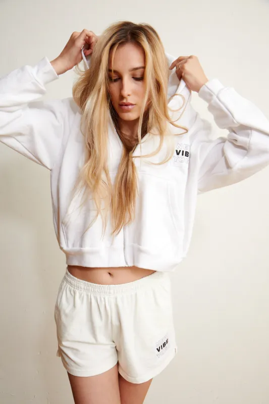 Classic Crop Zip Hoodie (White) sold by New Vibe Yoga