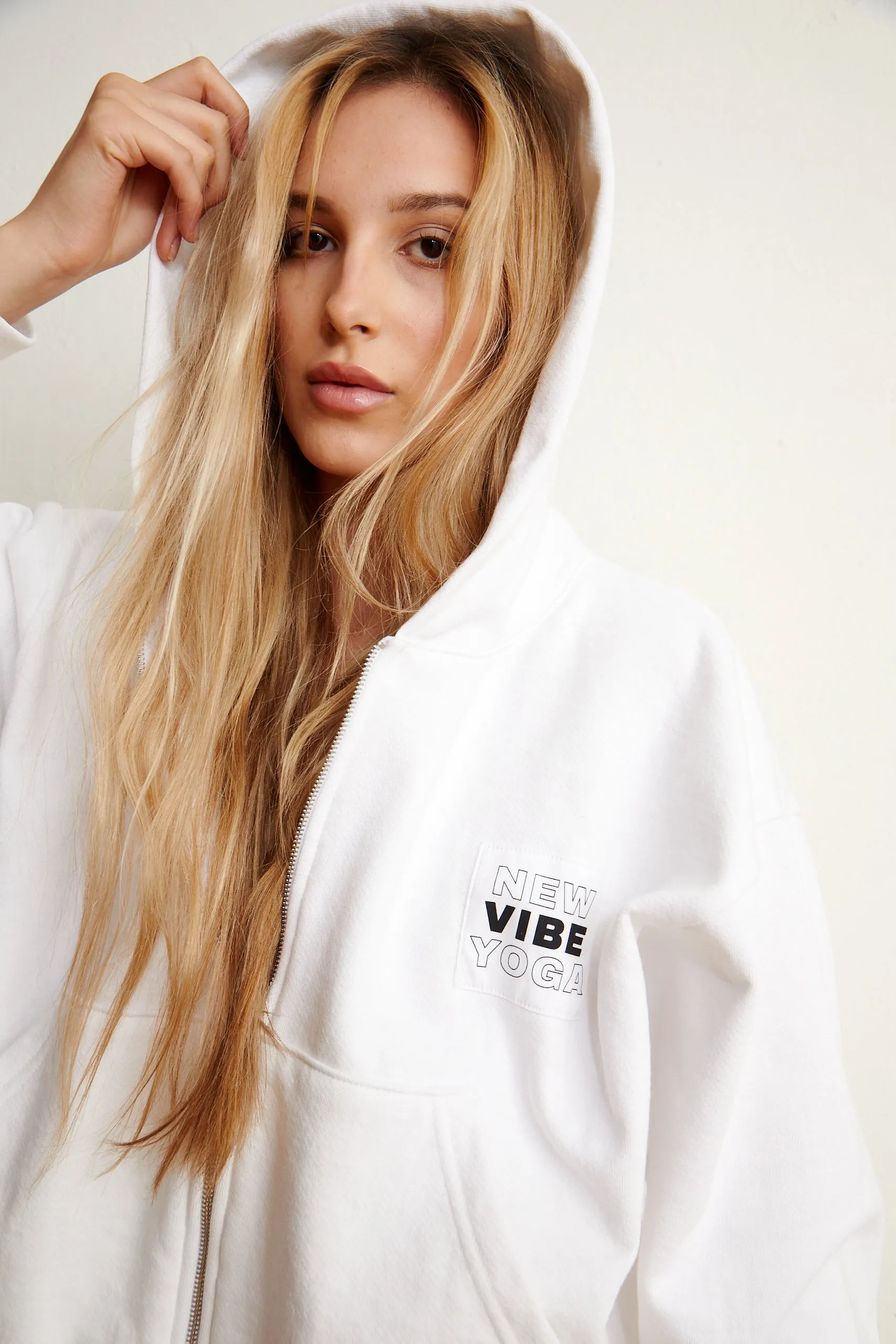 Classic Crop Zip Hoodie (White) sold by New Vibe Yoga product image thumbnail 3