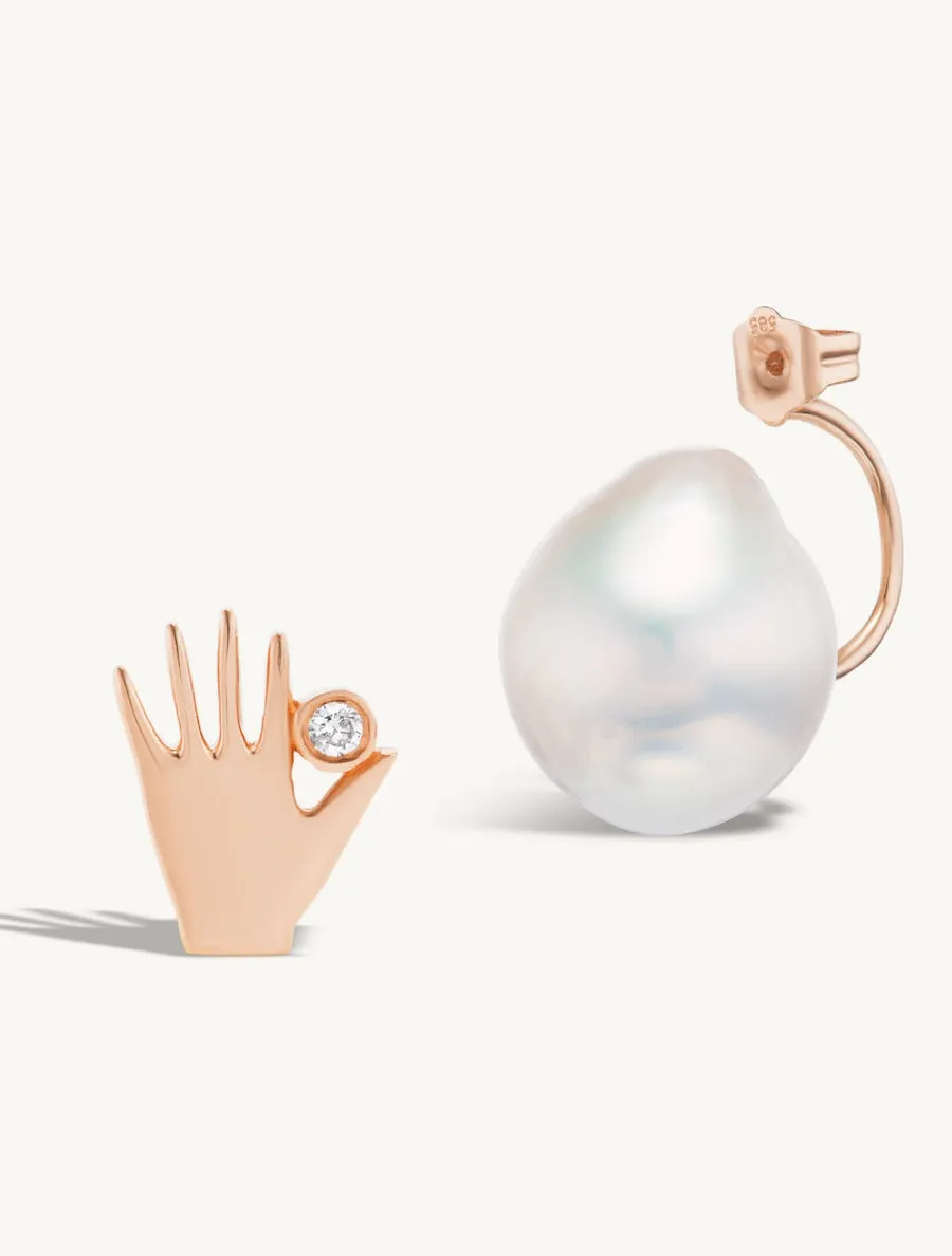 Diamond in Hand Studs with Pearl Earring Jacket sold by Sophie Ratner product image thumbnail 5