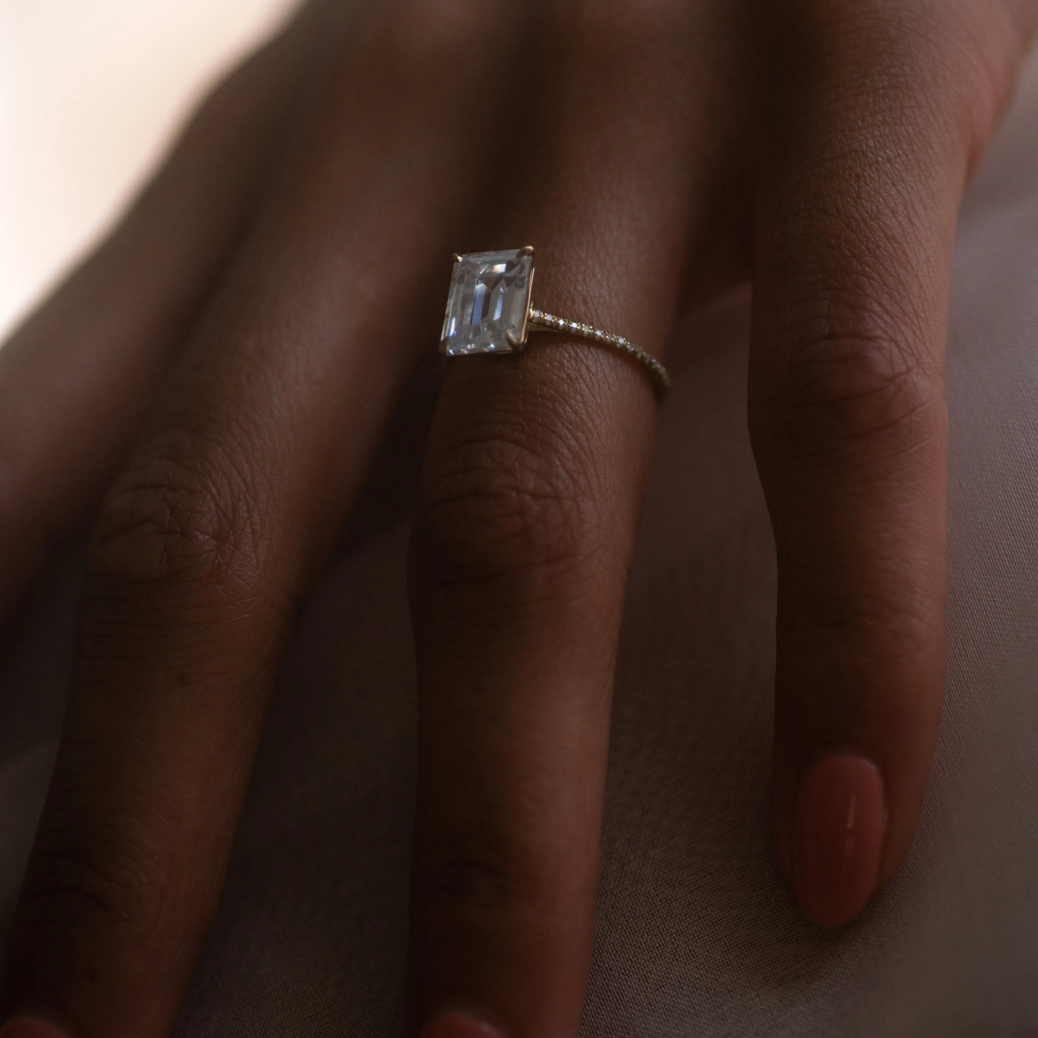 Pave Floating Emerald Engagement Try-On Ring sold by Sophie Ratner product image thumbnail 3