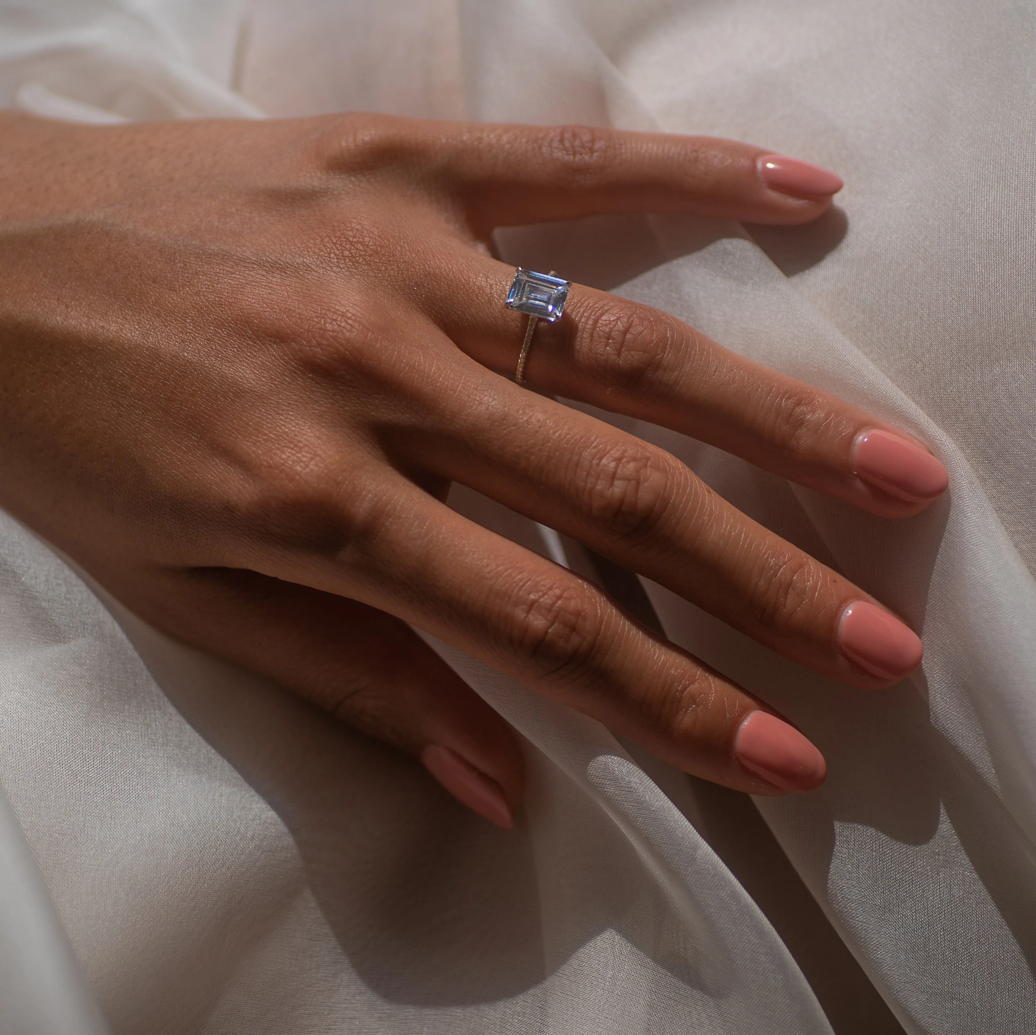 Pave Floating Emerald Engagement Try-On Ring sold by Sophie Ratner product image thumbnail 4