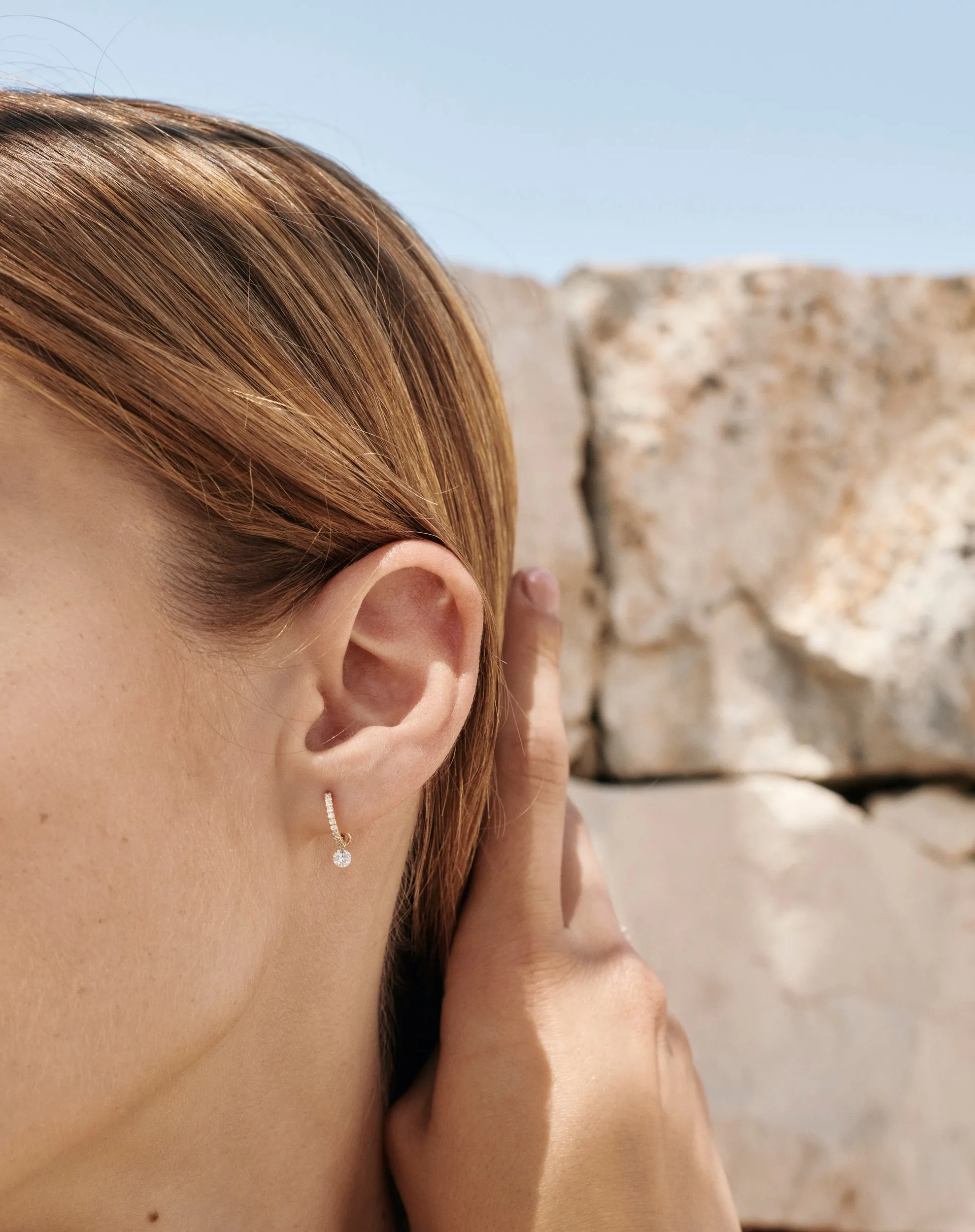 Single Pierced Diamond Pave Huggies sold by Sophie Ratner product image thumbnail 4