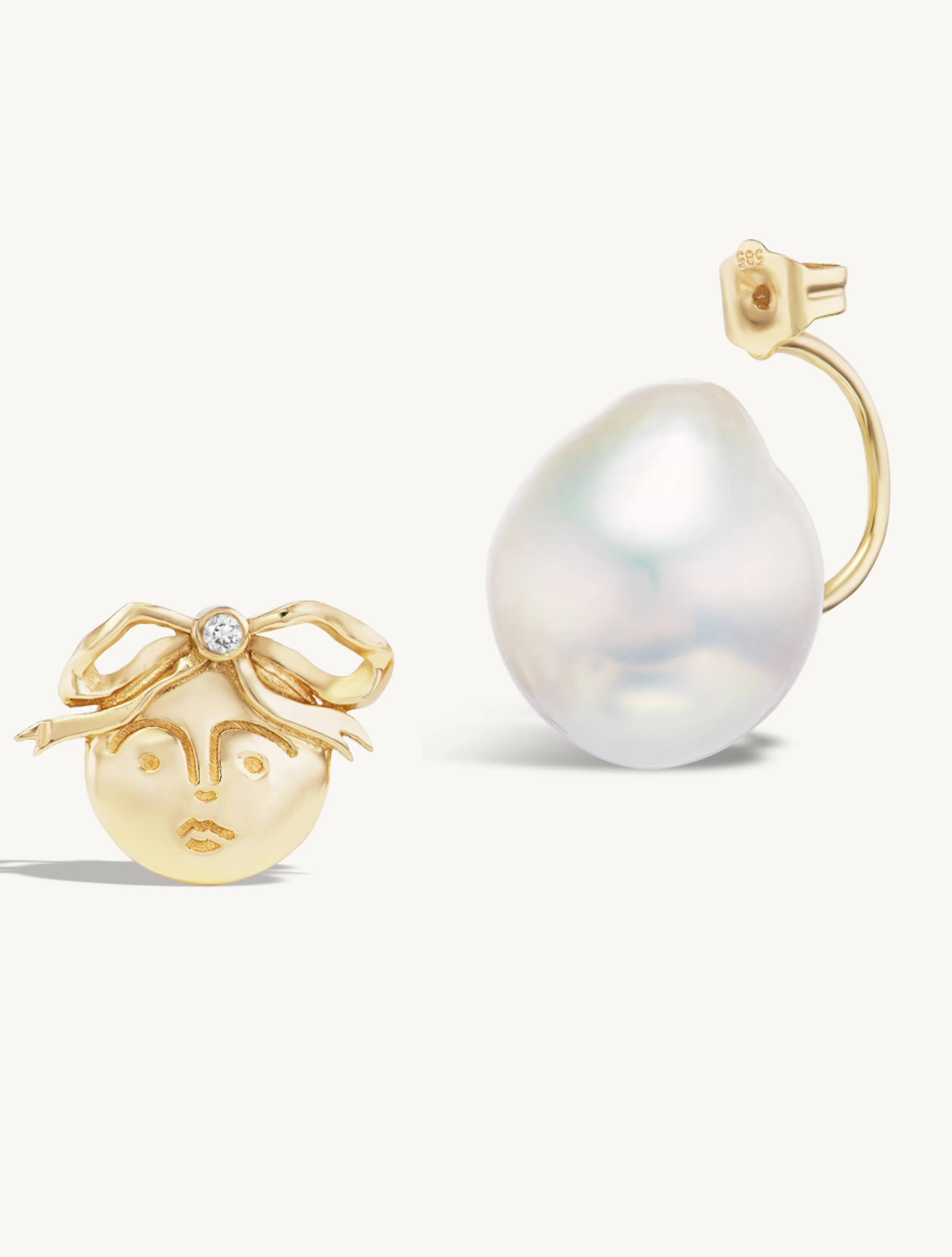 Diamond Moon Studs with Pearl Earring Jacket Pair sold by Sophie Ratner