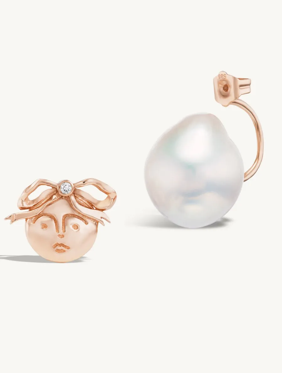 Diamond Moon Studs with Pearl Earring Jacket Pair sold by Sophie Ratner product image thumbnail 5