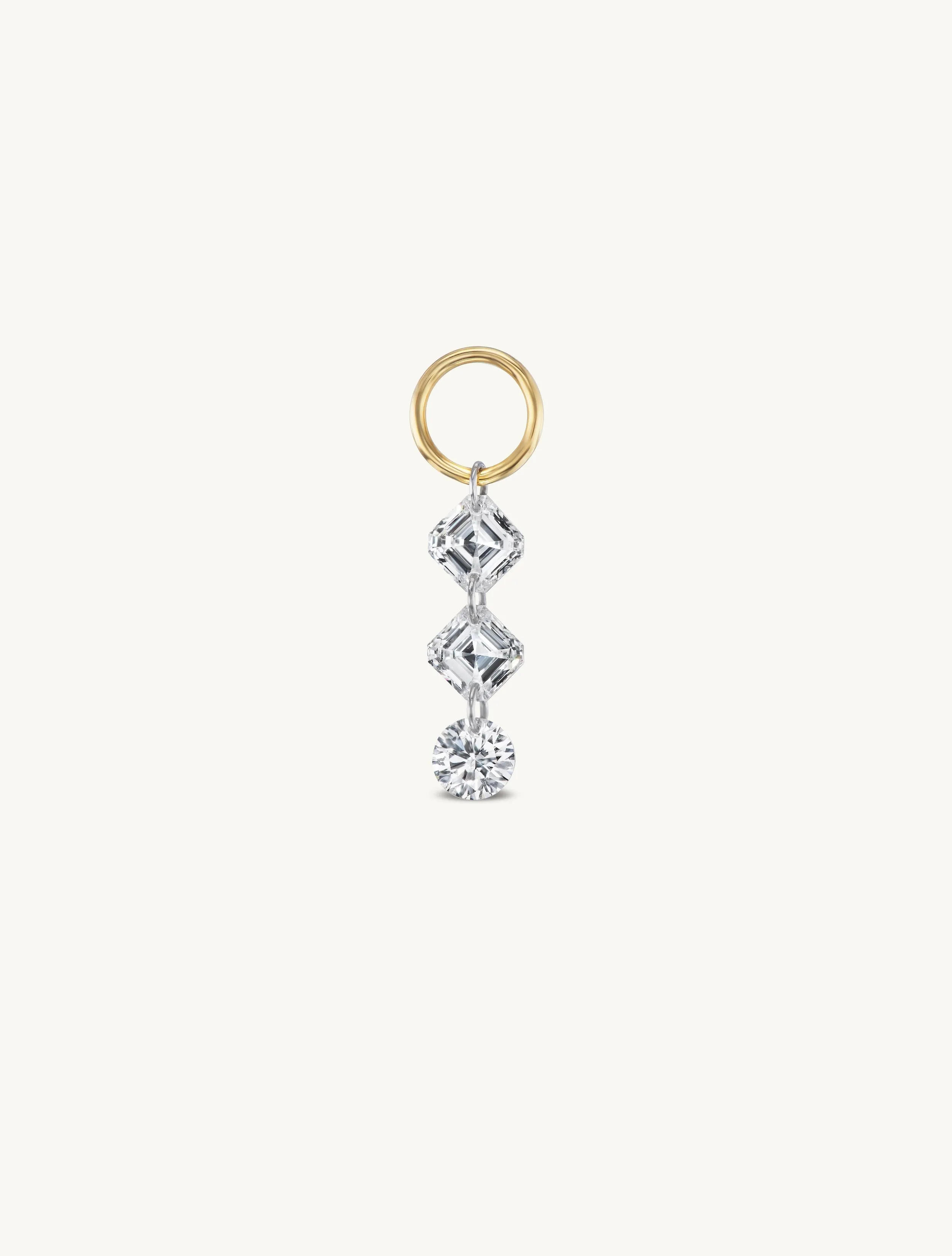 Duo Asscher + Round Pierced Diamond Charm for Huggies sold by Sophie Ratner
