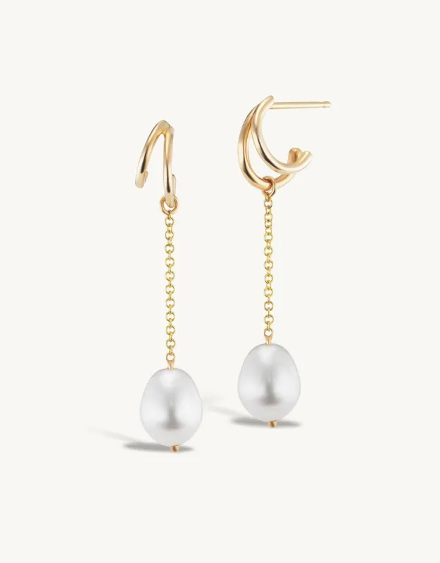 SRJ x KJH Webbed Hoop with Pearl Chain - In Stock sold by Sophie Ratner