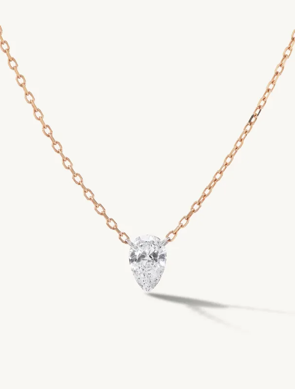 Pierced Solitaire Pear Necklace - In Stock sold by Sophie Ratner
