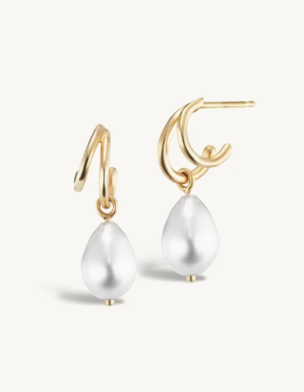 SRJ x KJH Webbed Hoop with Hanging Pearl - In Stock sold by Sophie Ratner