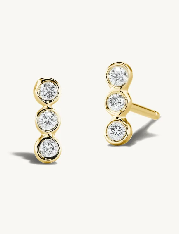 Three Diamond Bar Studs - In Stock sold by Sophie Ratner