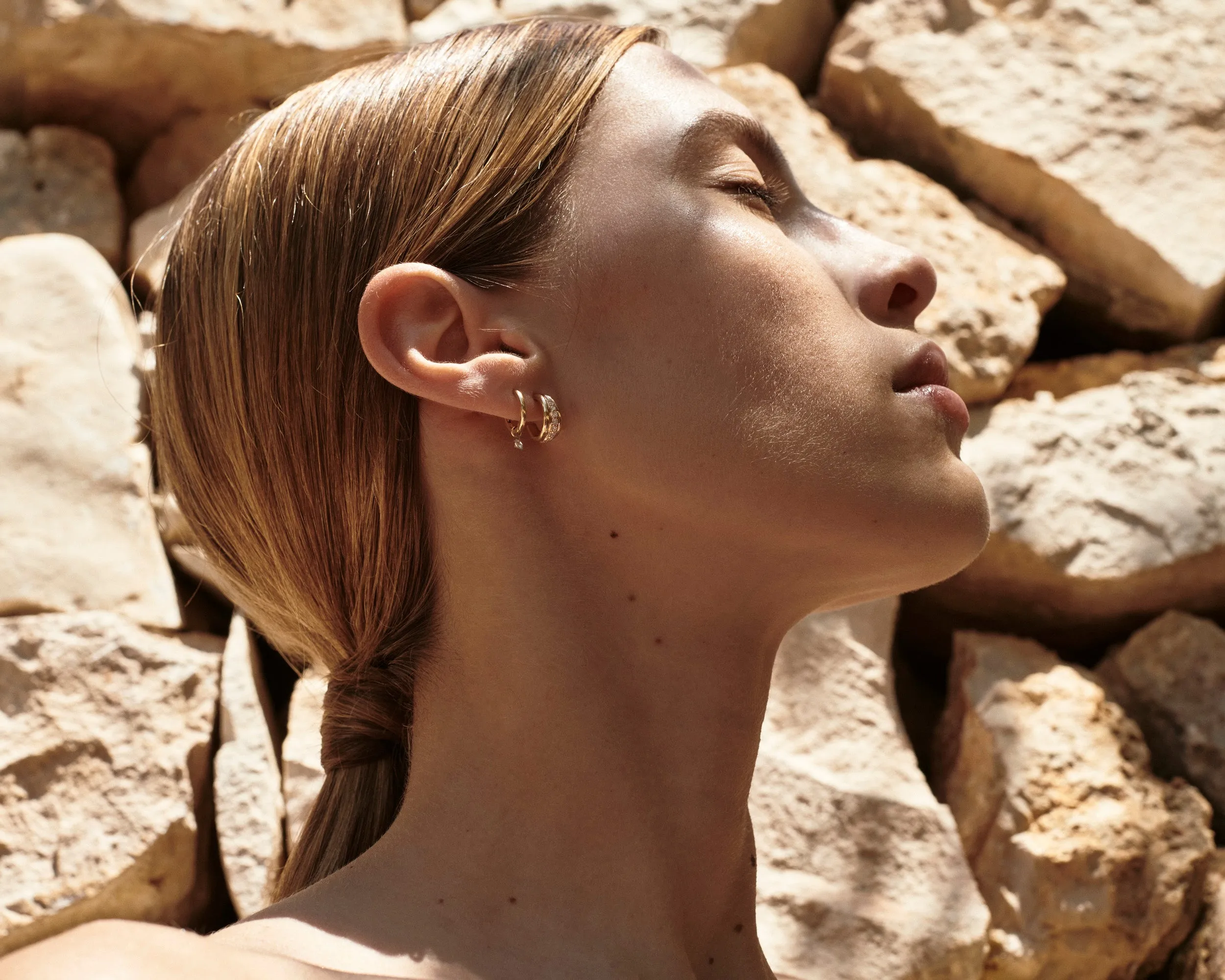 Single Pierced Diamond Gold Huggies - In Stock sold by Sophie Ratner product image thumbnail 3