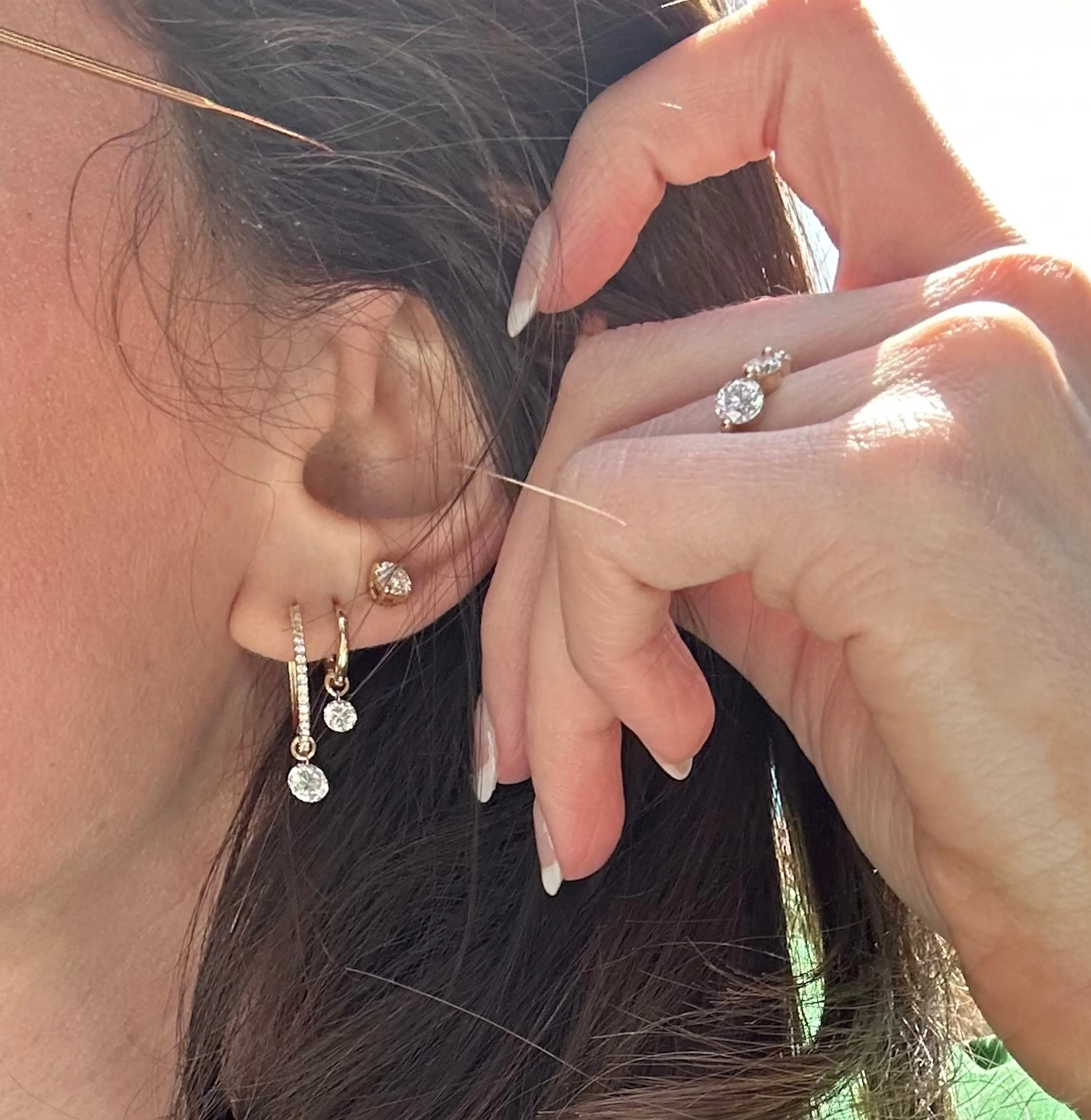 Large Round Pierced Diamond Charm for Huggies - In Stock sold by Sophie Ratner product image thumbnail 3