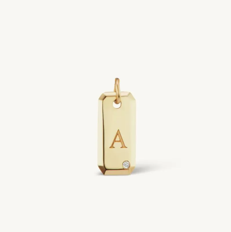 Engraved Initial Tag with Diamond Charm made by Sophie Ratner