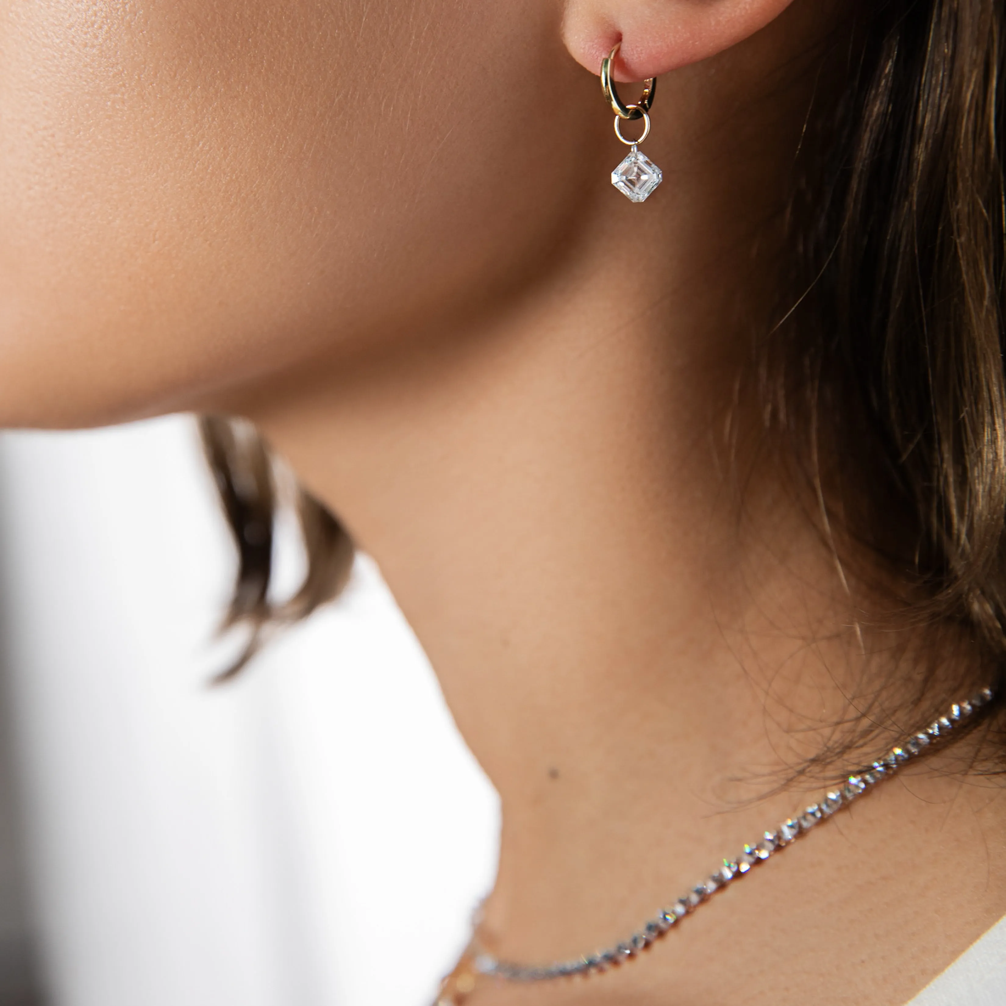 XL Asscher Pierced Diamond Charm Pair + Free 8mm Gold Huggies sold by Sophie Ratner product image thumbnail 3