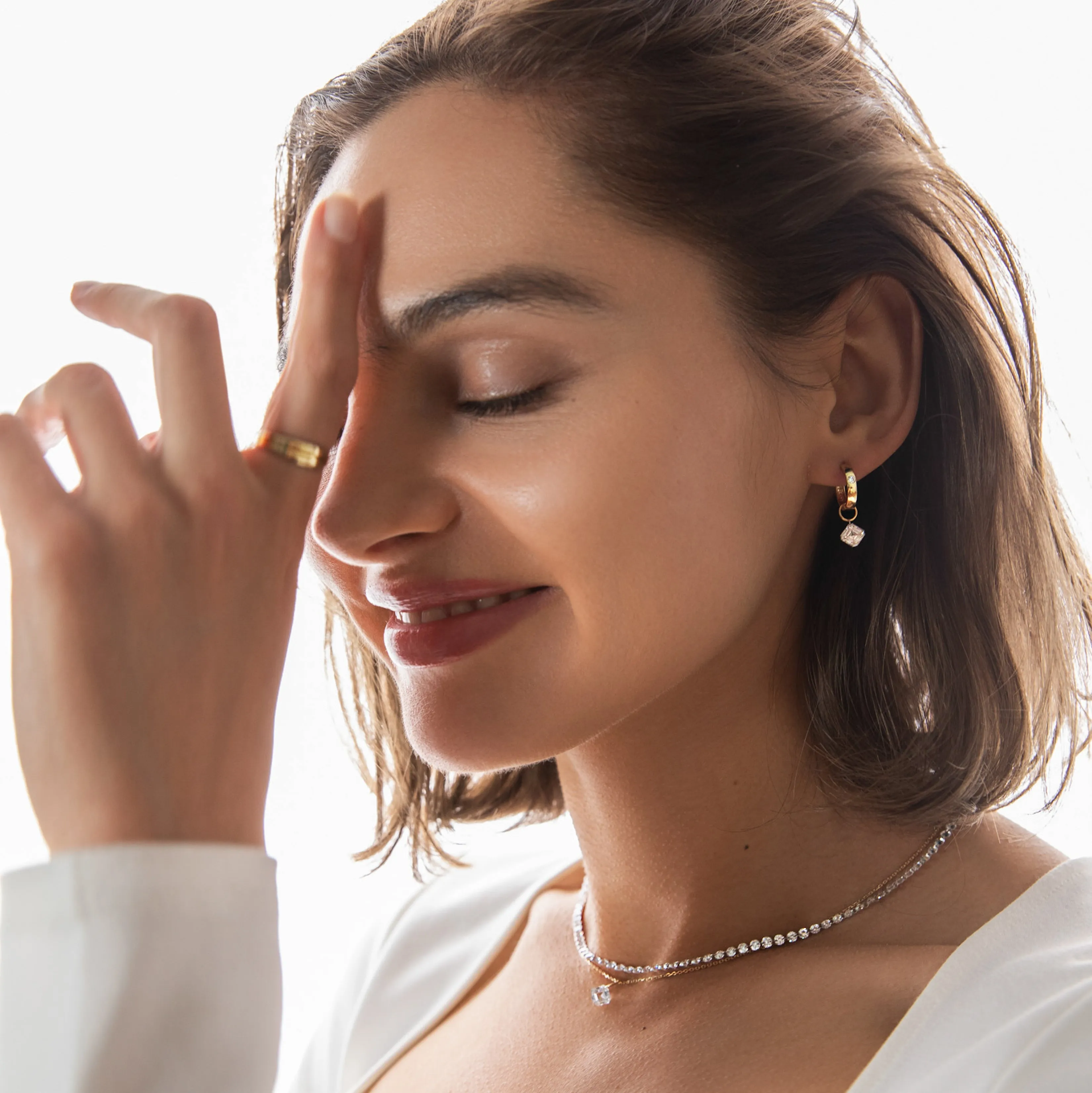 XL Asscher Pierced Diamond Charm Pair + Free 8mm Gold Huggies sold by Sophie Ratner product image thumbnail 5