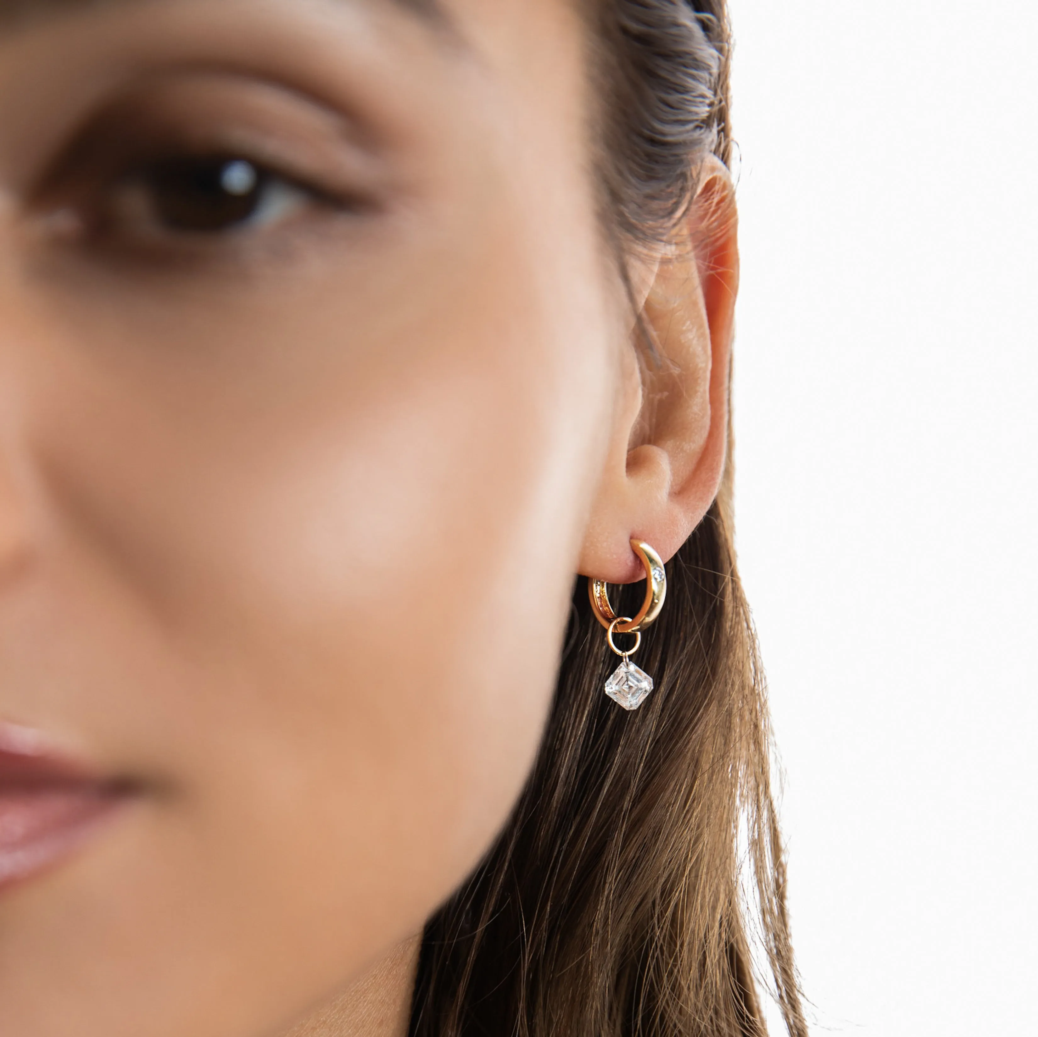 XL Asscher Pierced Diamond Charm Pair + Free 8mm Gold Huggies sold by Sophie Ratner product image thumbnail 4