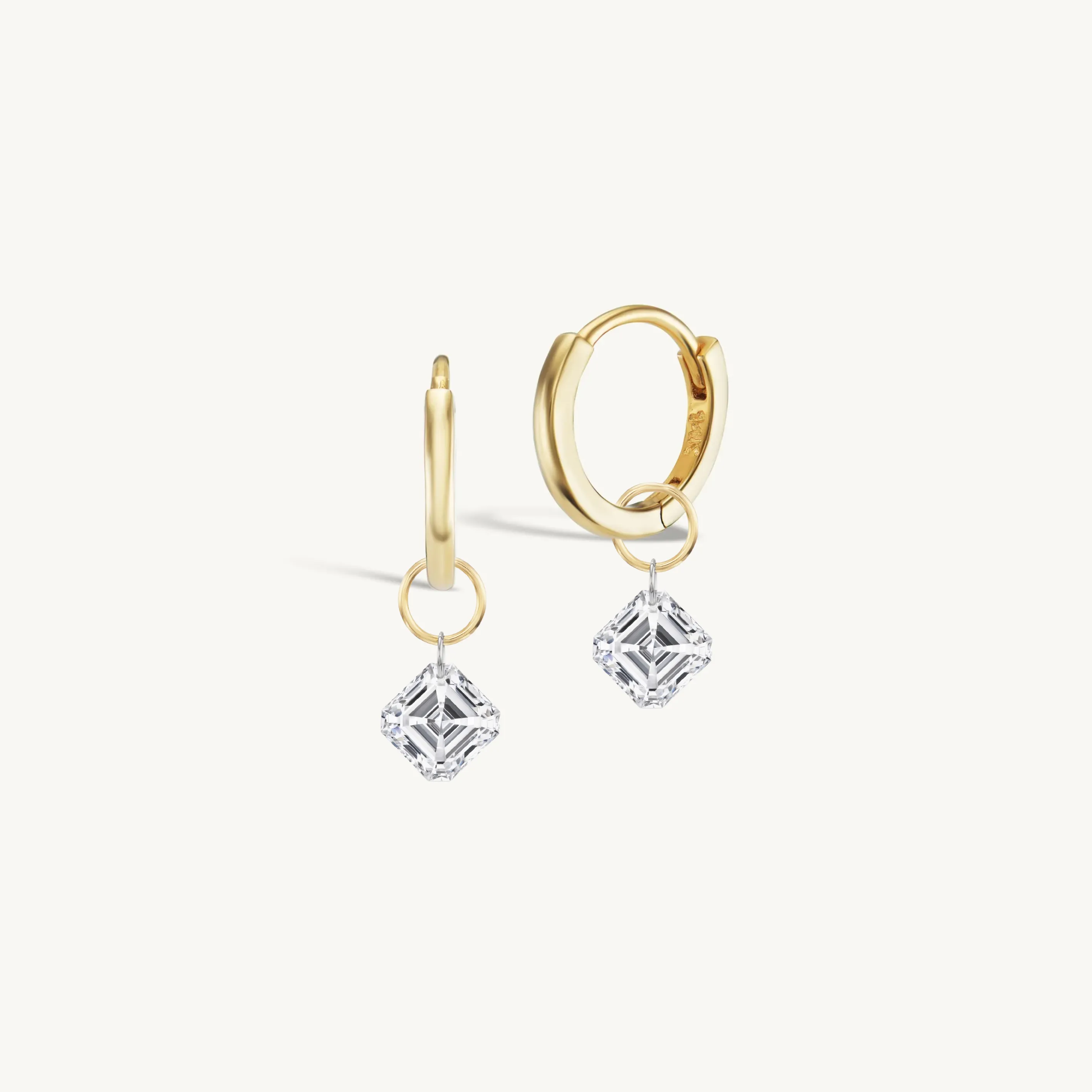 XL Asscher Pierced Diamond Charm Pair + Free 8mm Gold Huggies sold by Sophie Ratner product image thumbnail 2