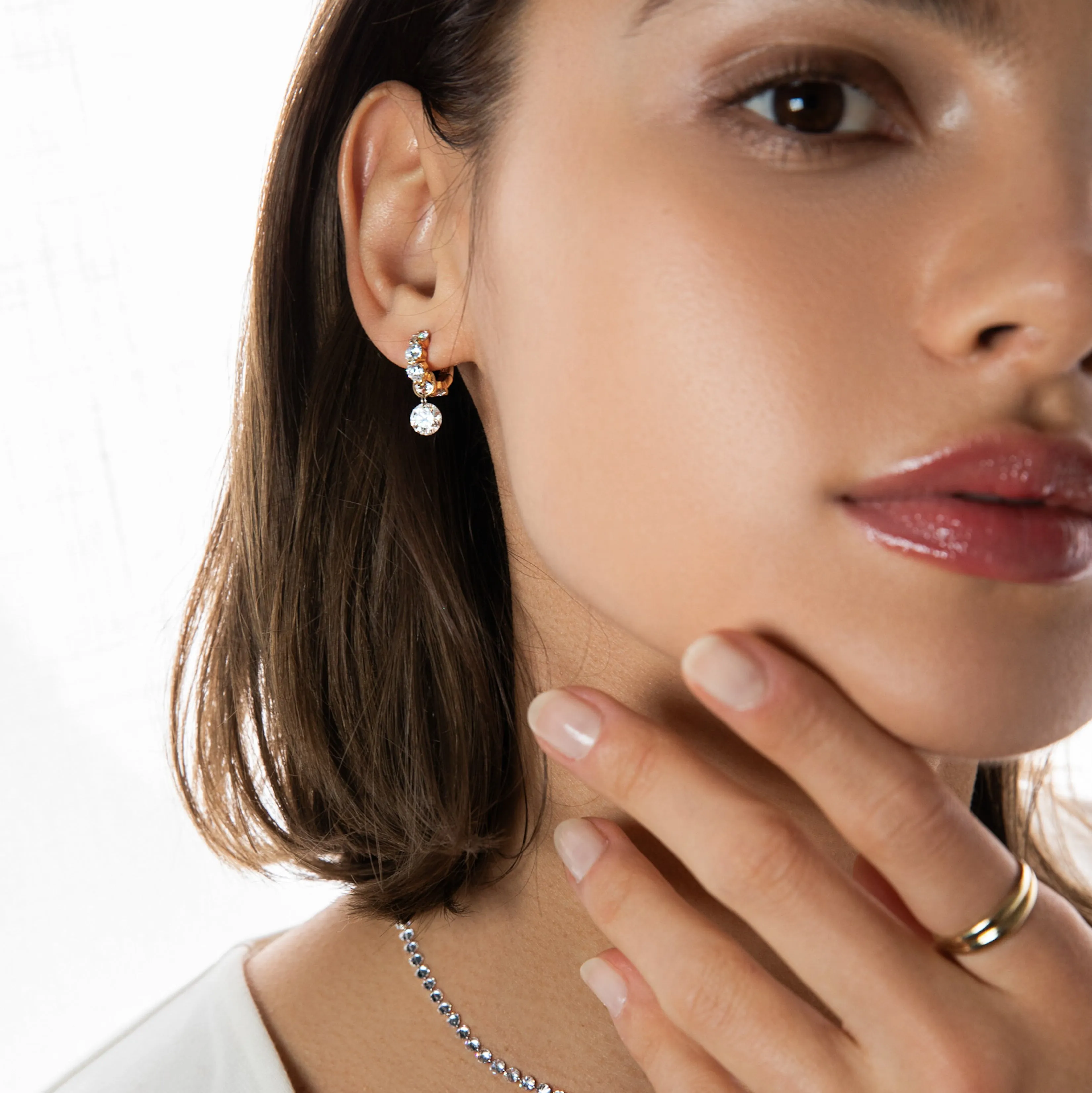 XL Round Pierced Diamond Charm Pair + Free 8mm Gold Huggies sold by Sophie Ratner product image thumbnail 5