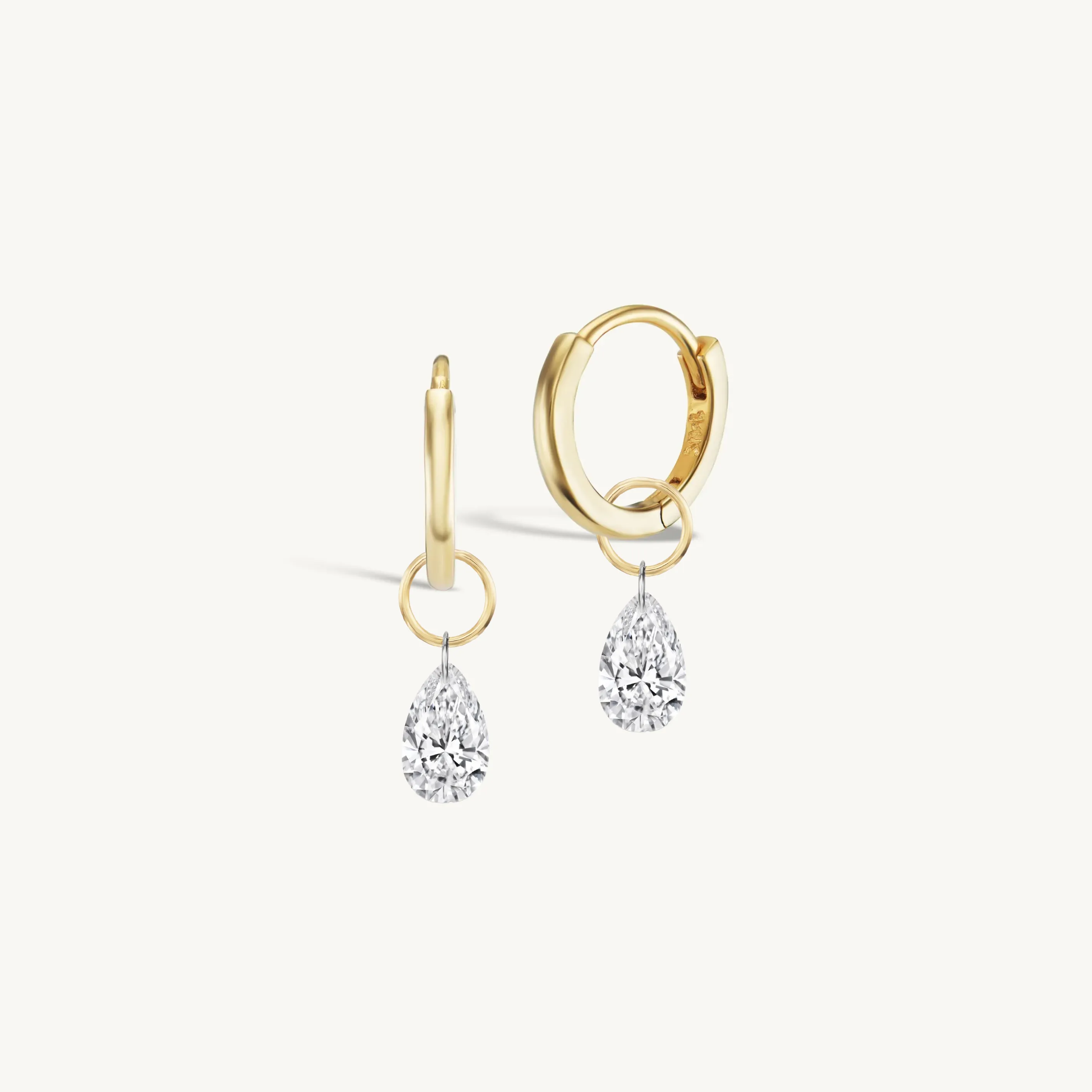 XL Pear Pierced Diamond Charm Pair + Free 8mm Gold Huggies sold by Sophie Ratner product image thumbnail 2