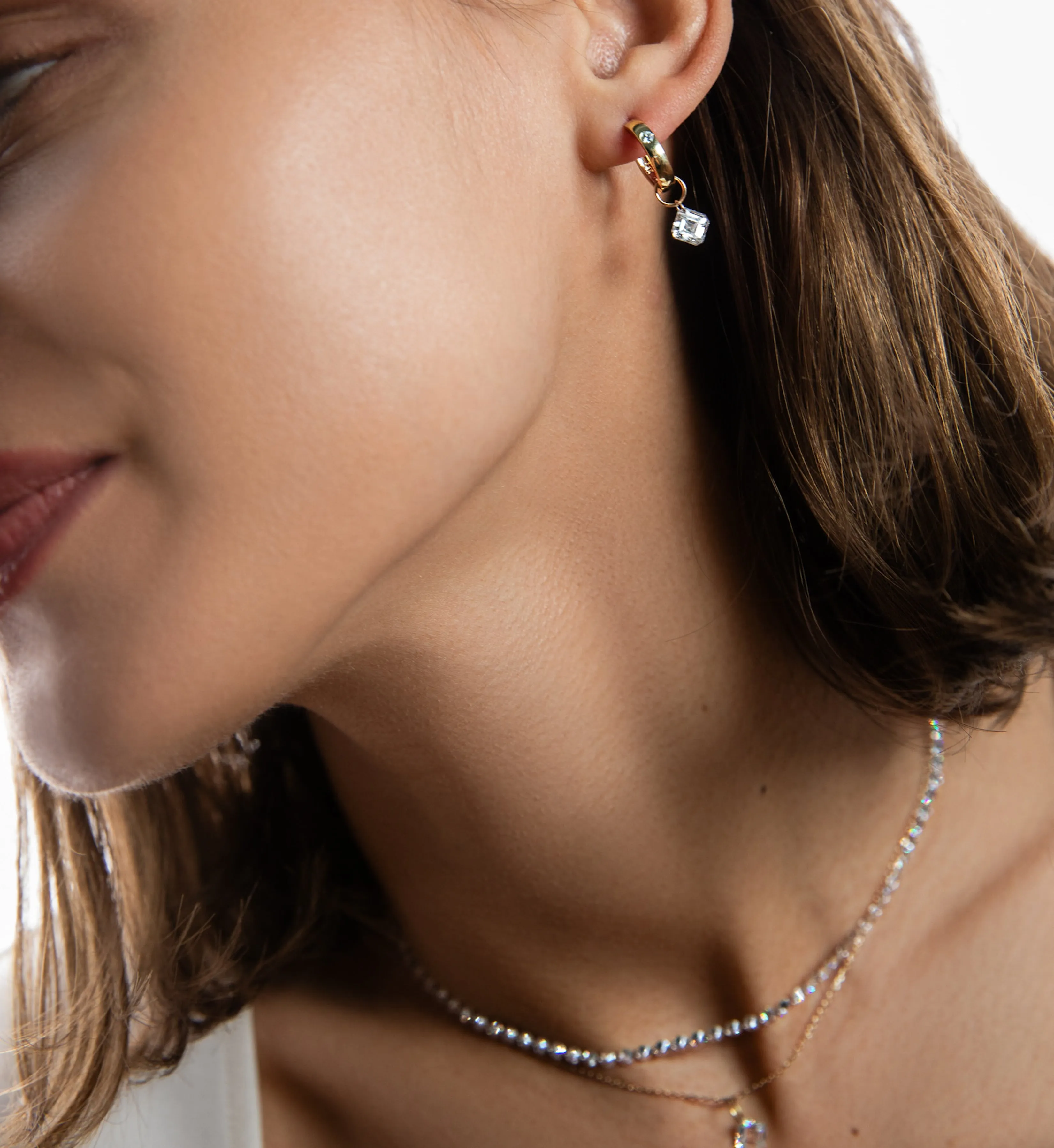 XL Asscher Pierced Diamond Charm for Huggies sold by Sophie Ratner product image thumbnail 5