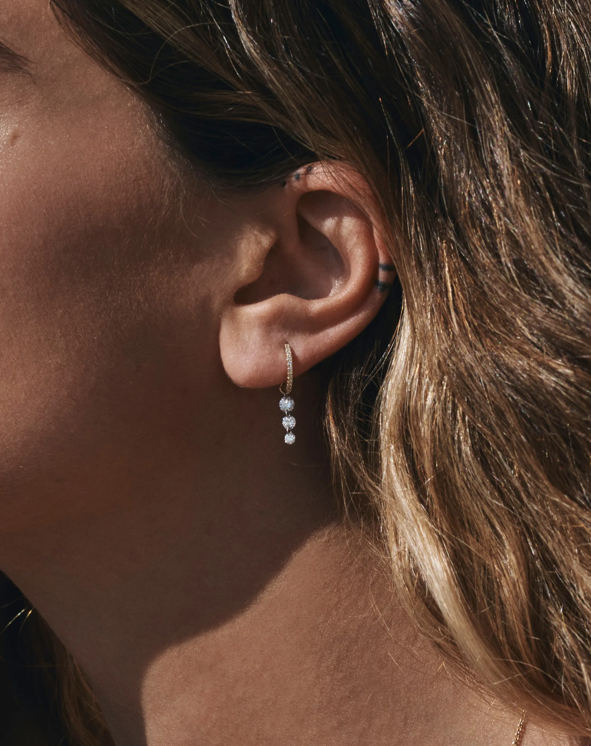 Triple Pierced Diamond Pave Huggies - In Stock sold by Sophie Ratner product image thumbnail 2