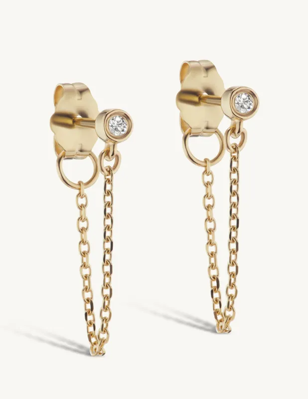 Single Diamond Chain Studs - In Stock sold by Sophie Ratner