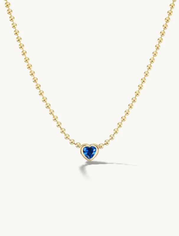 Blue Sapphire Beaded Heart Pendant - In Stock sold by Sophie Ratner