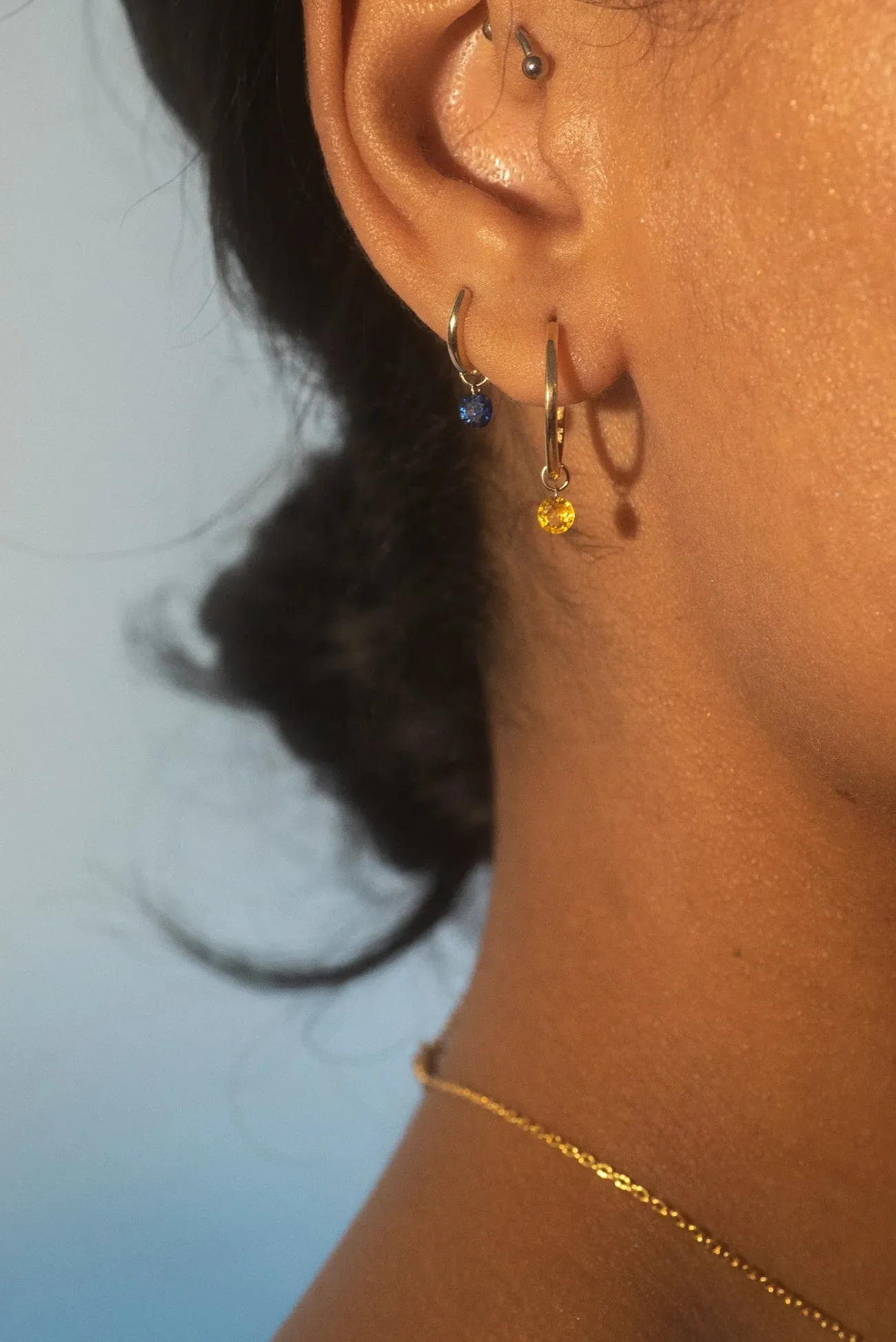 15mm Gold Huggies + Free Mini Round Pierced Diamond Charms sold by Sophie Ratner product image thumbnail 4