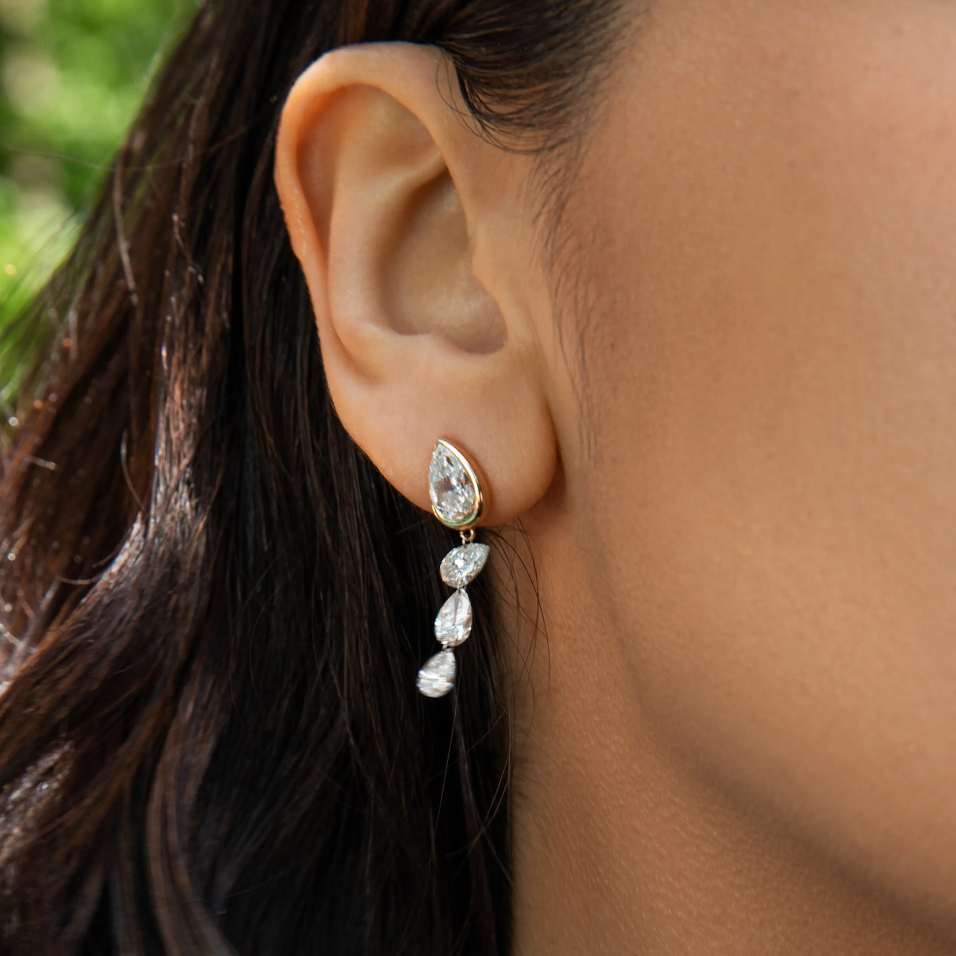 Asymmetrical Droplet Studs with Dangling Pierced Diamond Pears sold by Sophie Ratner product image thumbnail 2