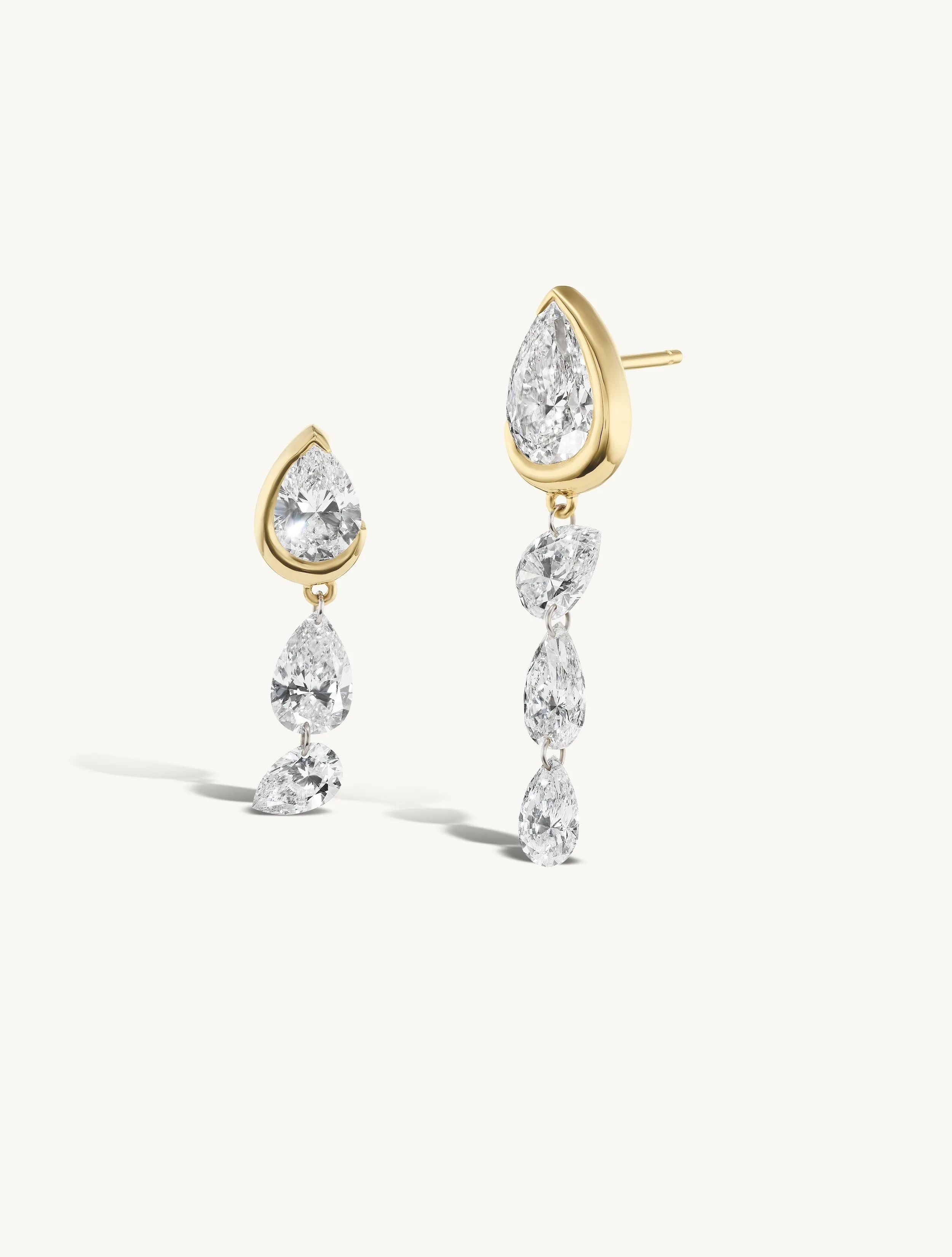 Asymmetrical Droplet Studs with Dangling Pierced Diamond Pears sold by Sophie Ratner