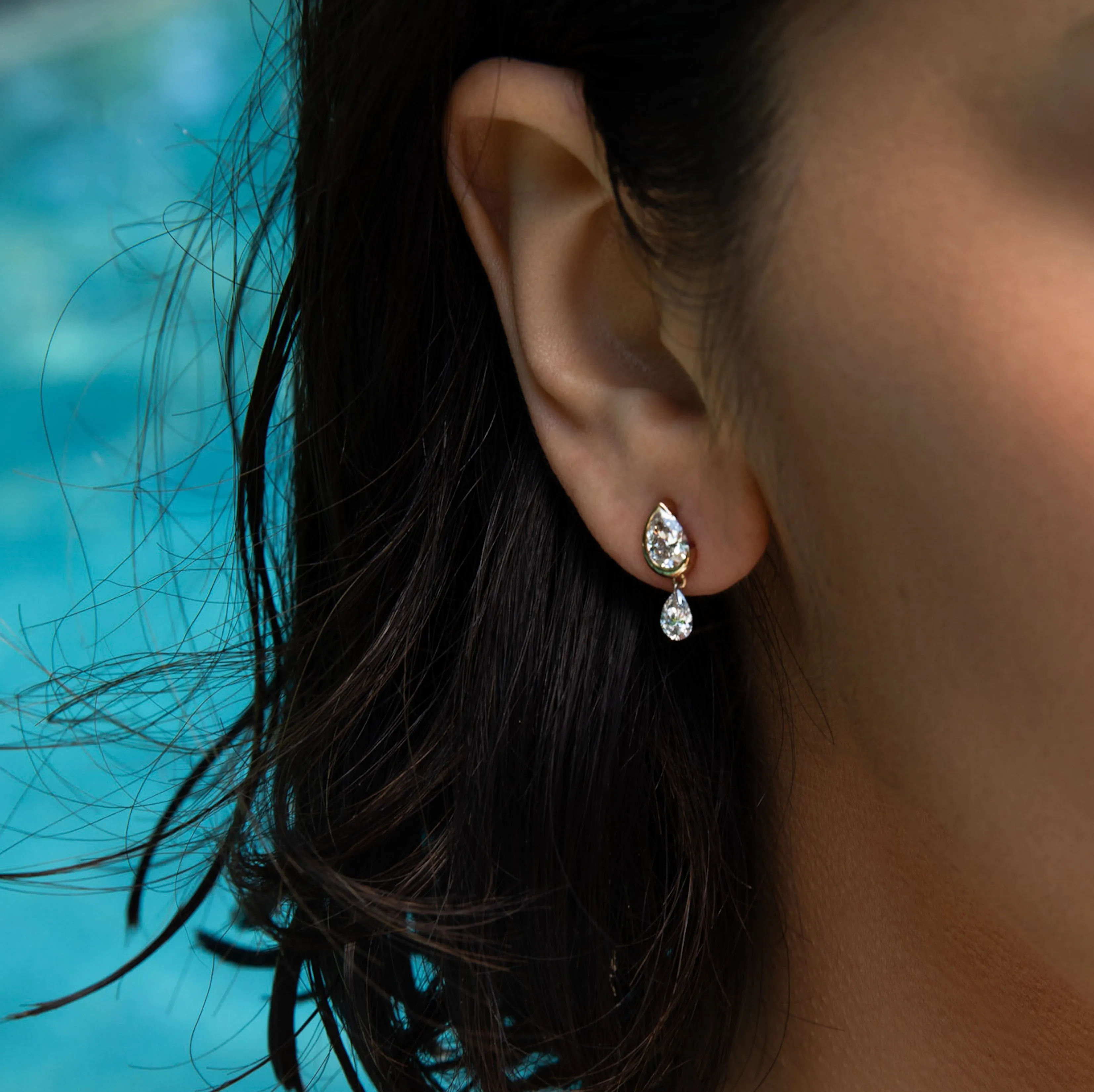 Droplet Stud with Dangling Pierced Diamond Pear sold by Sophie Ratner product image thumbnail 3