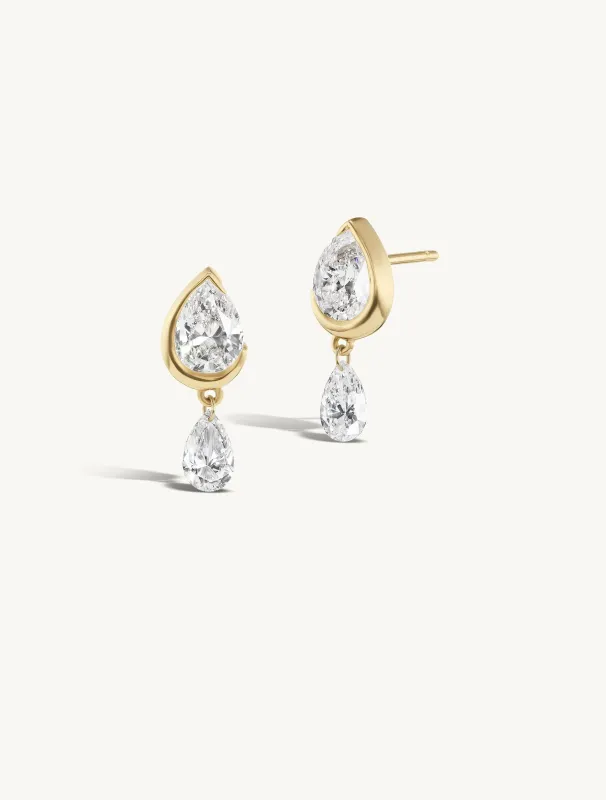 Droplet Stud with Dangling Pierced Diamond Pear sold by Sophie Ratner