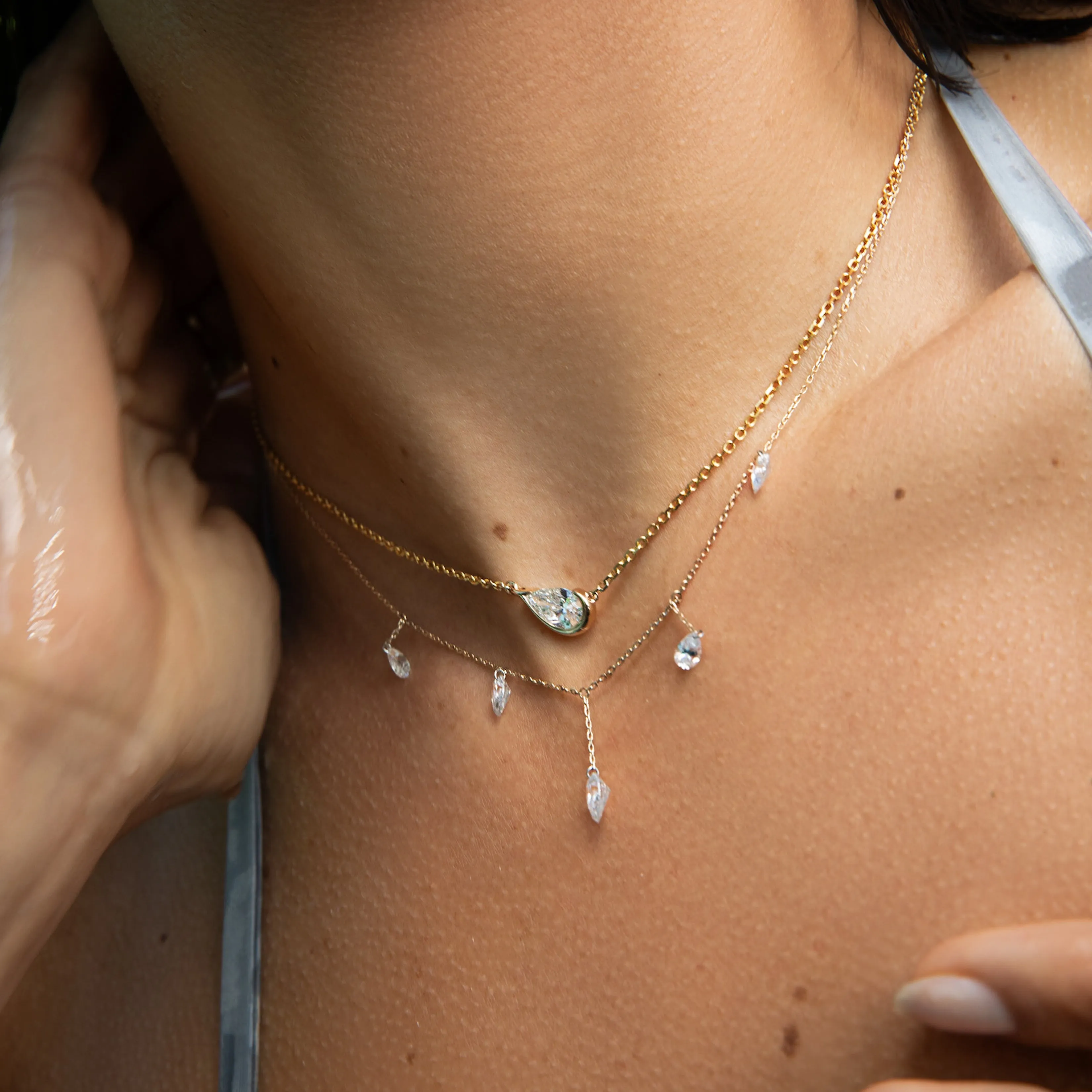 Pierced Pear Five Diamond Necklace sold by Sophie Ratner product image thumbnail 2