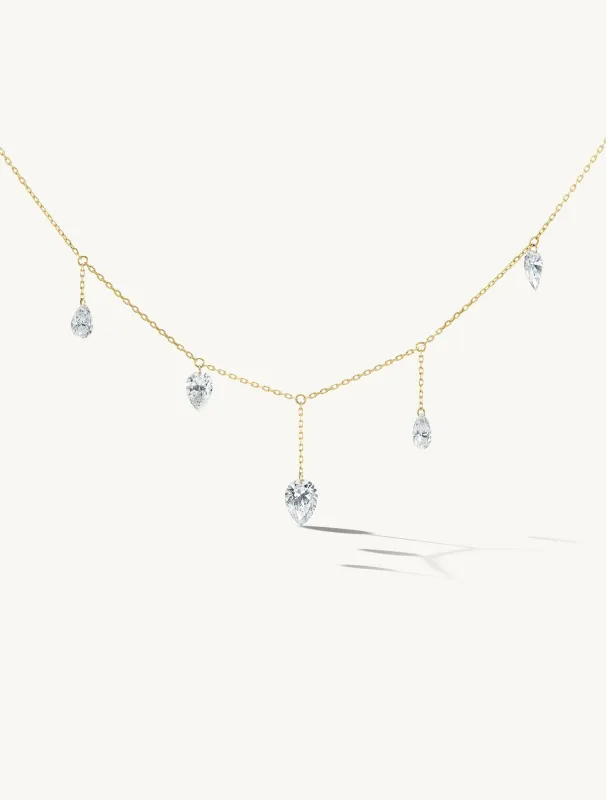 Pierced Pear Five Diamond Necklace - In Stock sold by Sophie Ratner