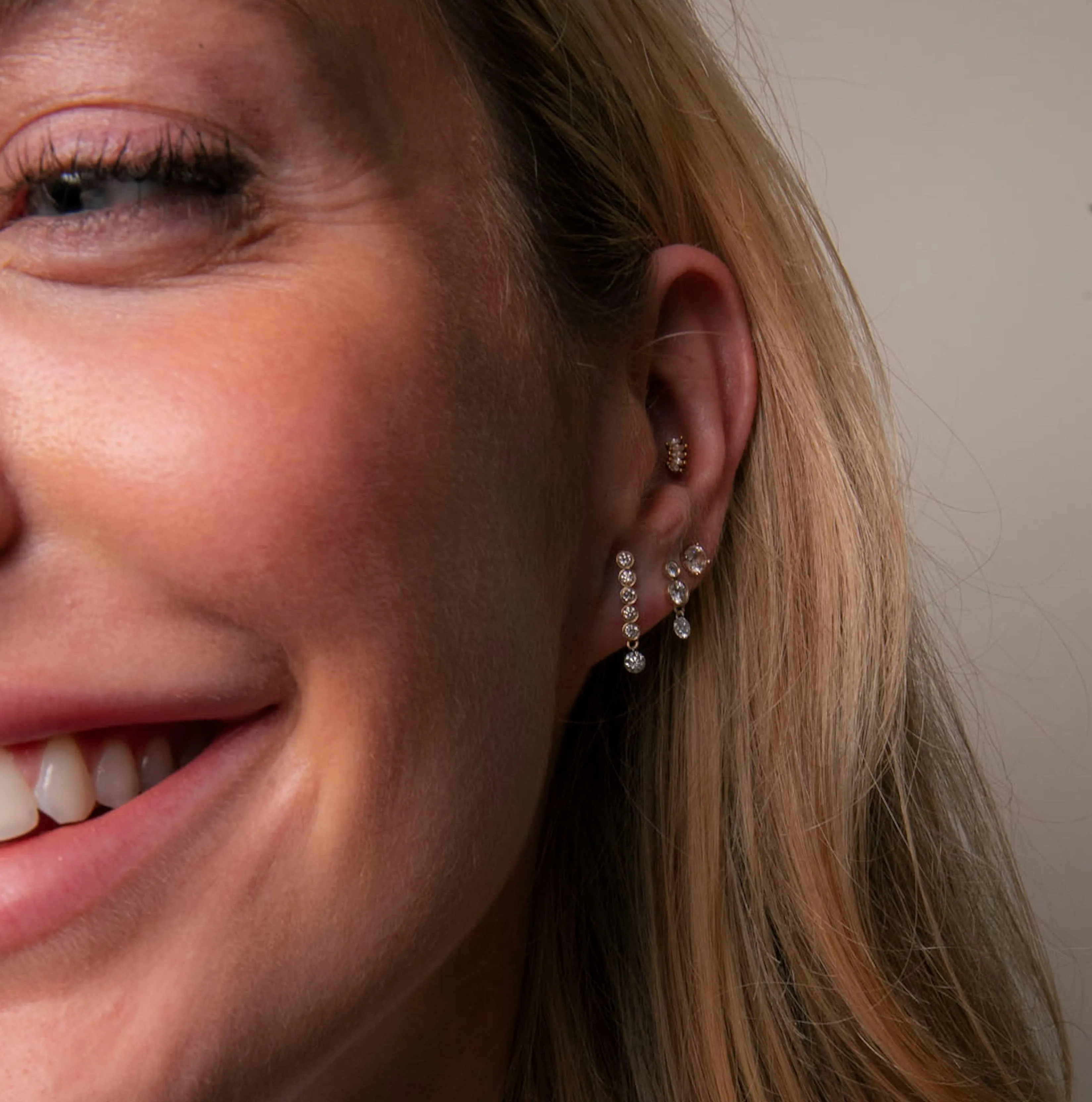 Five Diamond Line with Hanging Pierced Diamond Earring - In Stock sold by Sophie Ratner product image thumbnail 3