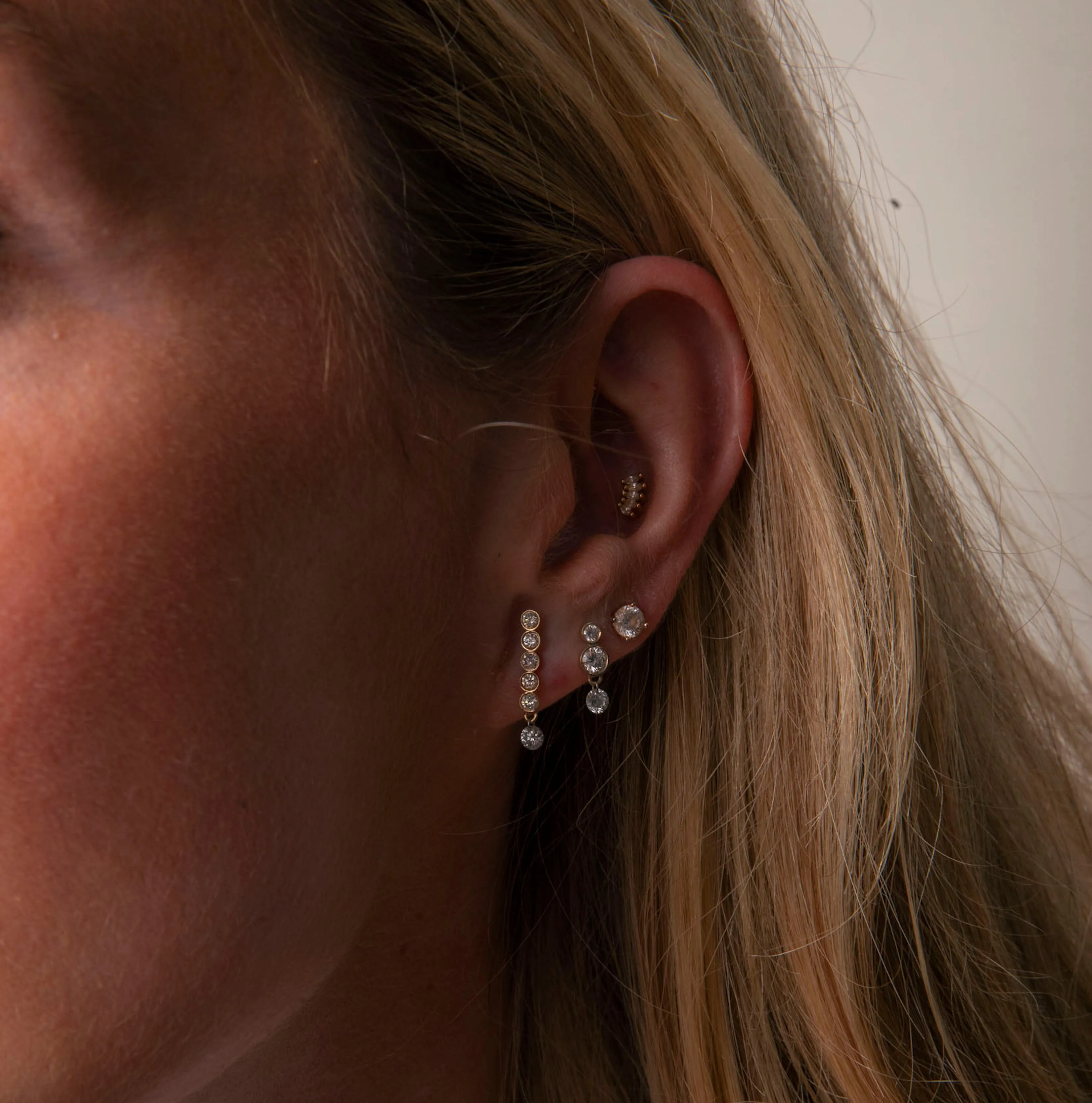 Five Diamond Line with Hanging Pierced Diamond Earring - In Stock sold by Sophie Ratner product image thumbnail 2