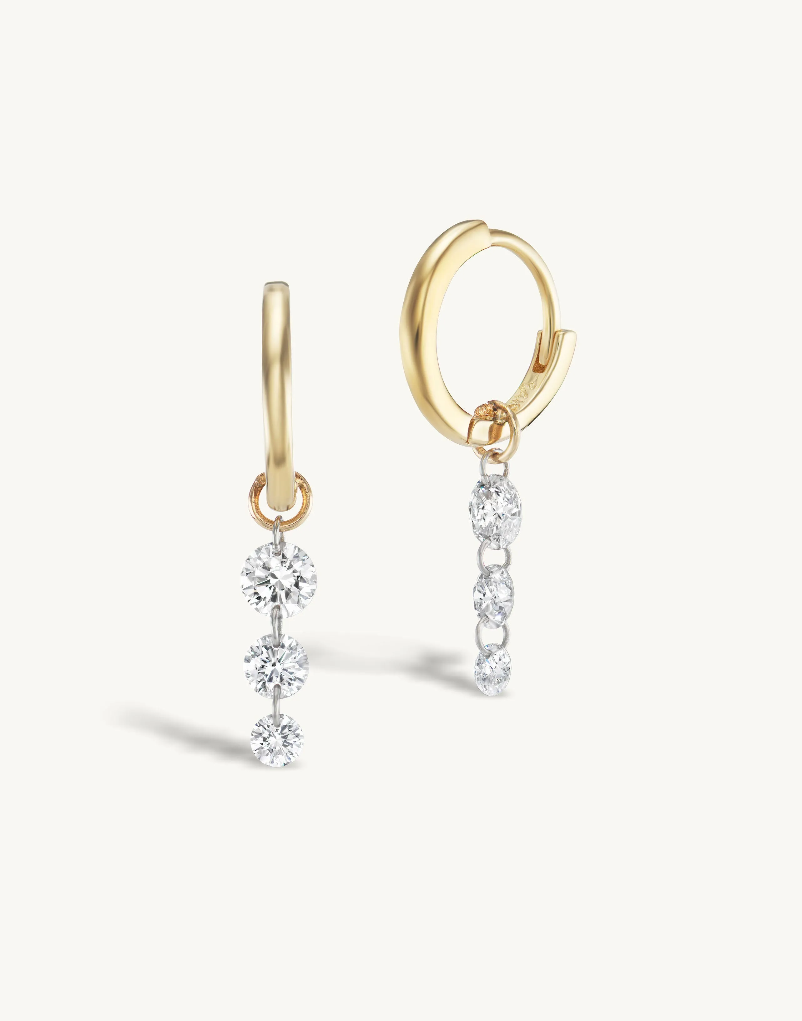 Triple Pierced Diamond Gold Huggies - In Stock sold by Sophie Ratner