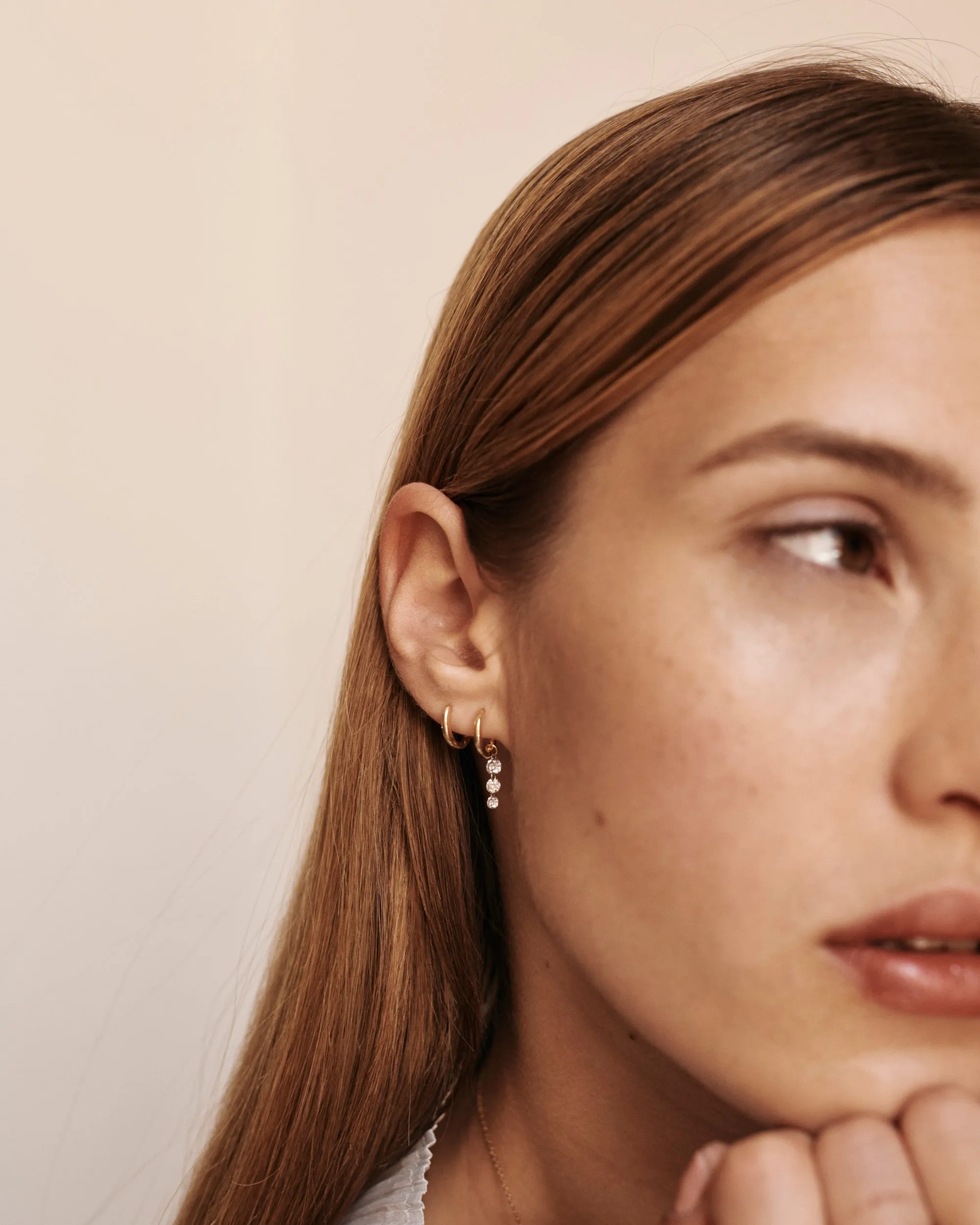 Triple Pierced Diamond Gold Huggies - In Stock sold by Sophie Ratner product image thumbnail 2