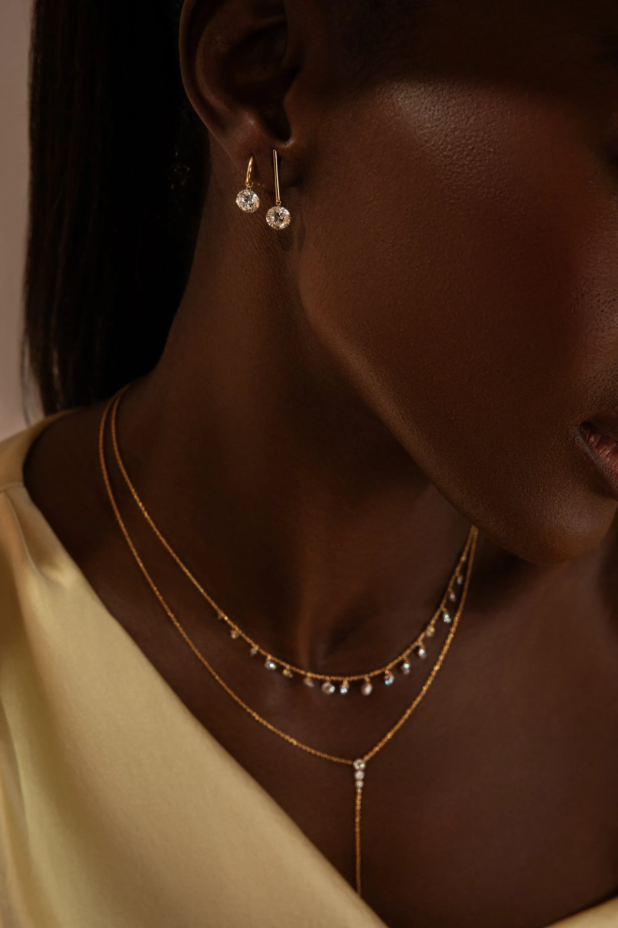 1 Carat Round Pierced Diamond & Gold Bar Earring sold by Sophie Ratner product image thumbnail 3