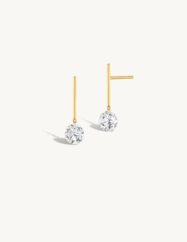 1 Carat Round Pierced Diamond & Gold Bar Earring made by Sophie Ratner