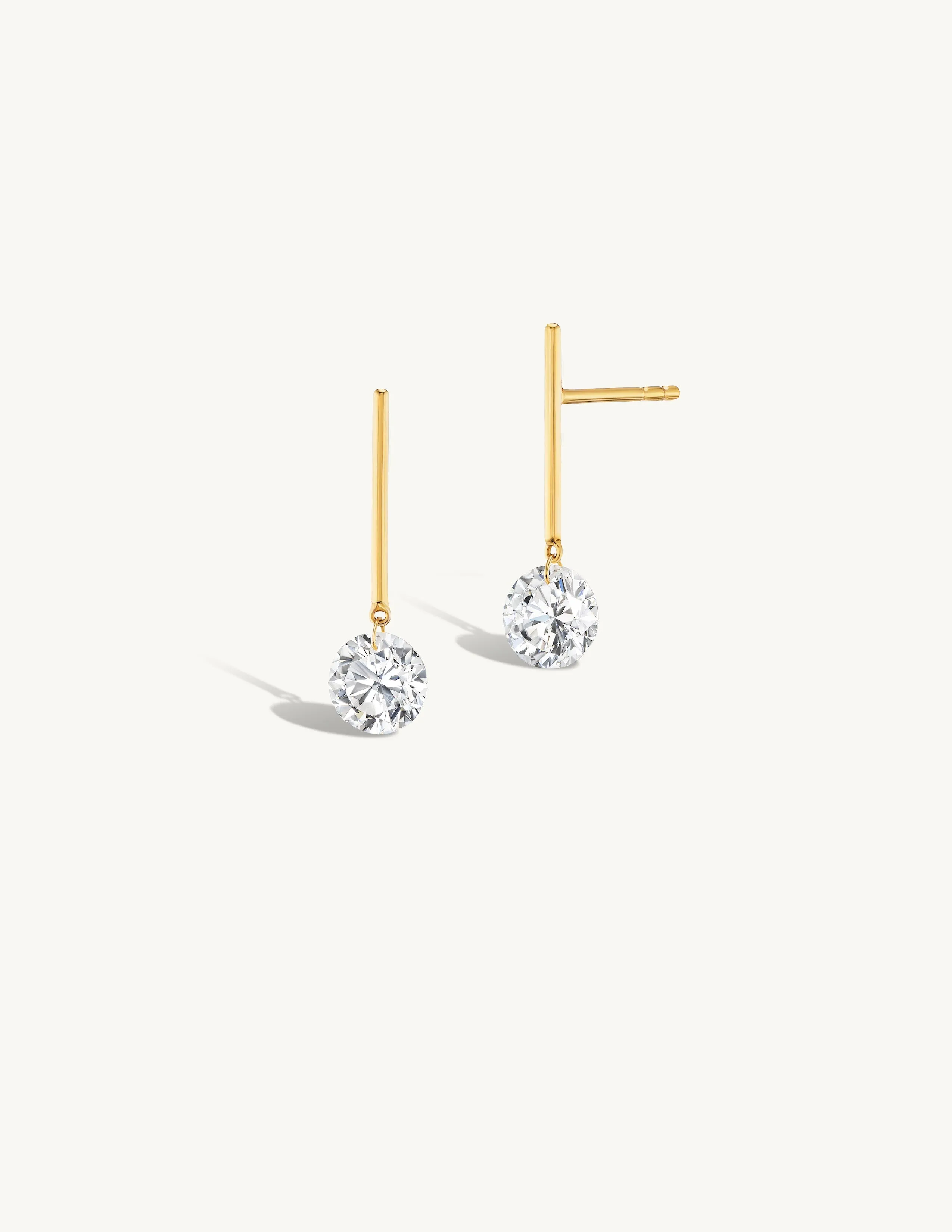 1 Carat Round Pierced Diamond & Gold Bar Earring sold by Sophie Ratner
