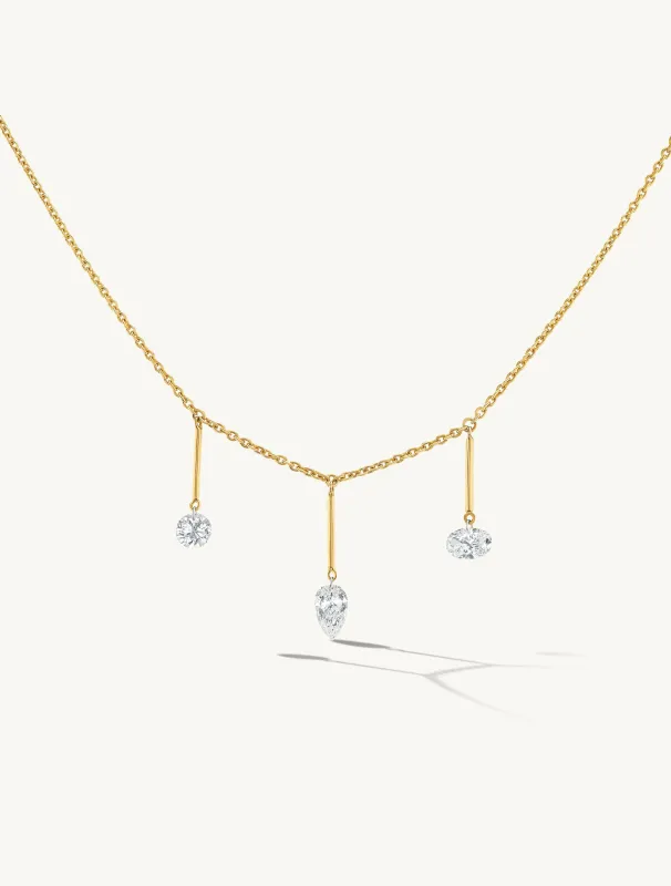 Pierced Trio Diamond & Gold Bar Necklace made by Sophie Ratner