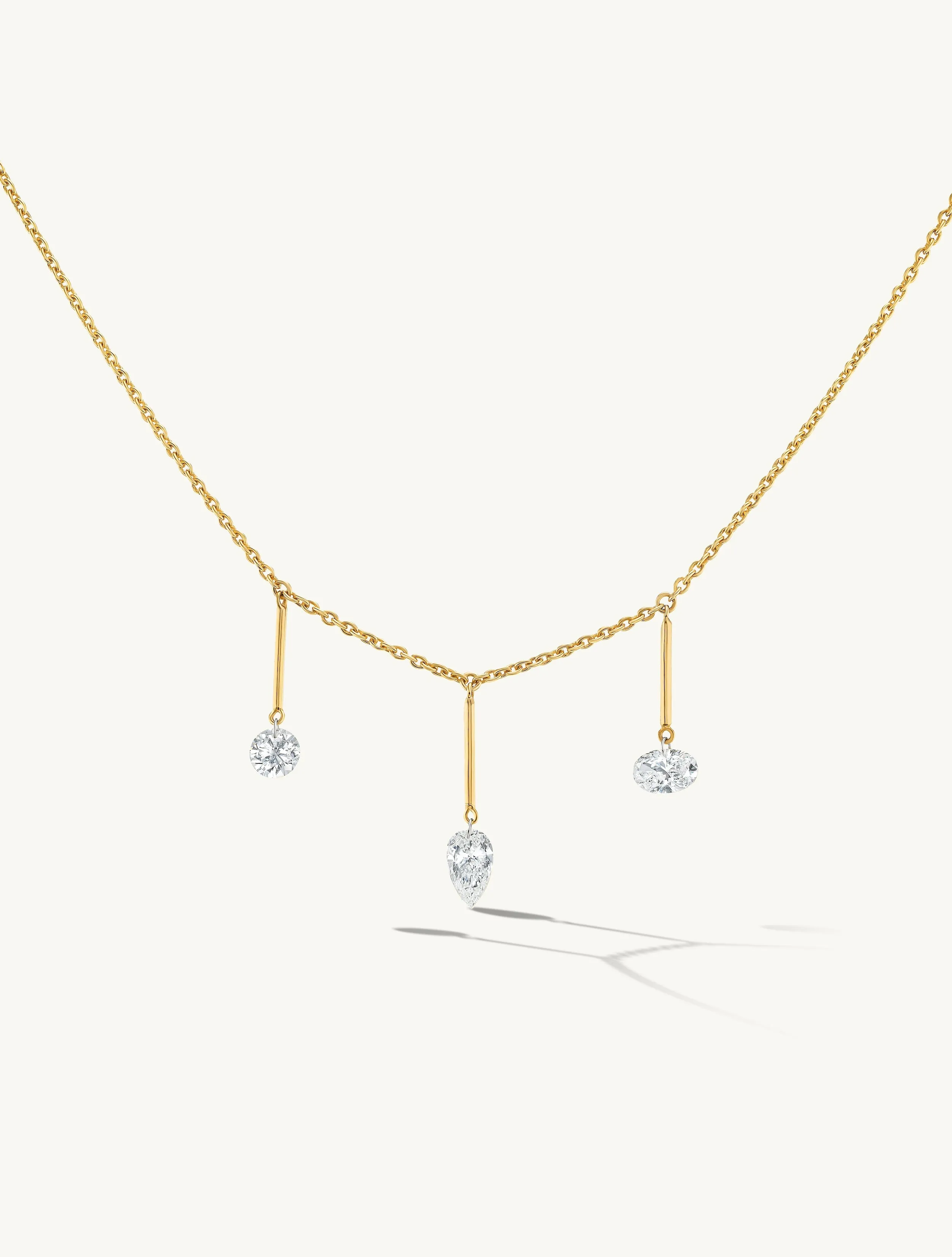 Pierced Trio Diamond & Gold Bar Necklace sold by Sophie Ratner
